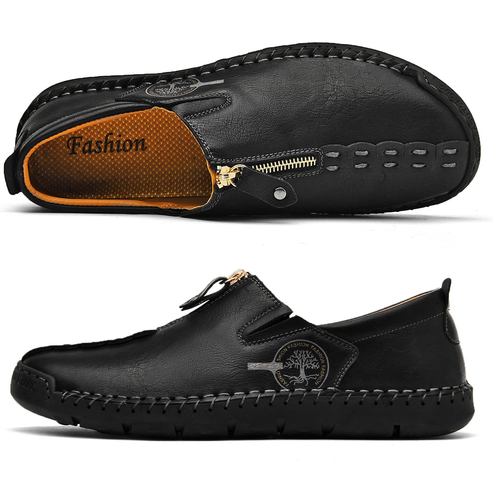 Men's Casual Leather Slip-On Shoes - Breathable & Comfortable Walking Shoes for Everyday Wear | Perfect for Office, Travel & Outdoor Activities