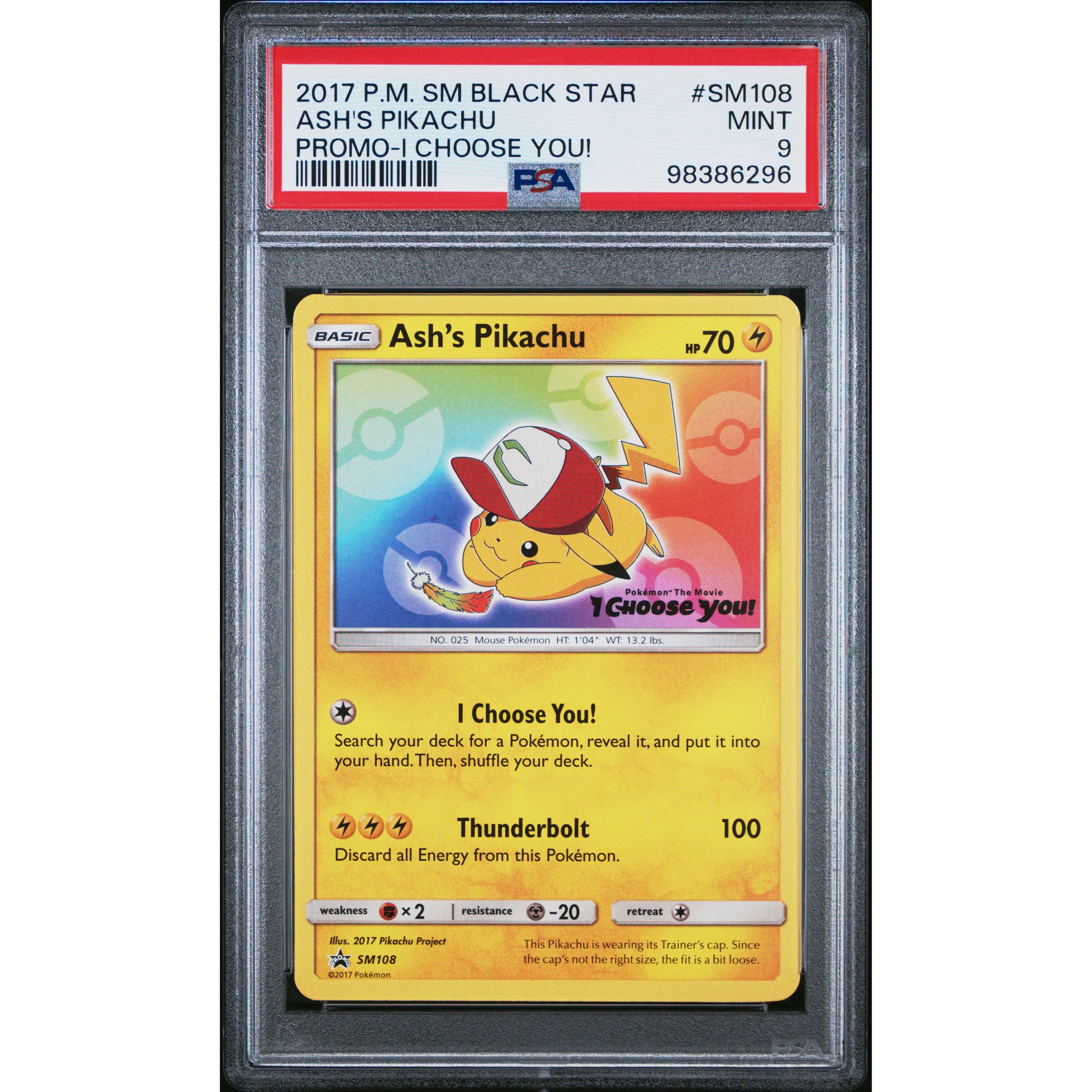 2017 Pokemon Sun & Moon Ash's Pikachu SM108 PSA 9 Graded Card - Rare Collectible for Pokemon Fans, Perfect for Display & Gaming Tournaments