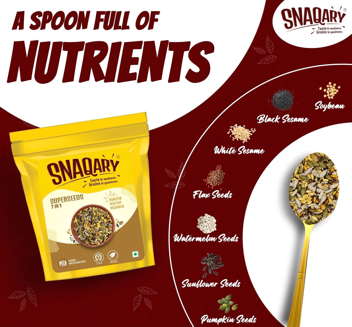 Premium Snaqary Antioxidant Super Seeds (240g) | Healthy Roasted Snacks for Immunity & Weight Loss | High Protein & Fiber Vegan Diet Food | 7-in-1 Salad & Smoothie Topper | Plant-Based, Gluten-Free | Perfect for Yoga, Hiking & Office Snacking