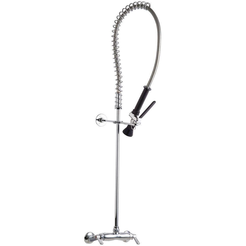 Chicago Faucets 2-Handle Chrome Kitchen Faucet with 44-Inch Flexible Stainless Steel Hose Spout - Model 638052 - Perfect for Modern Farmhouse & Commercial Kitchens