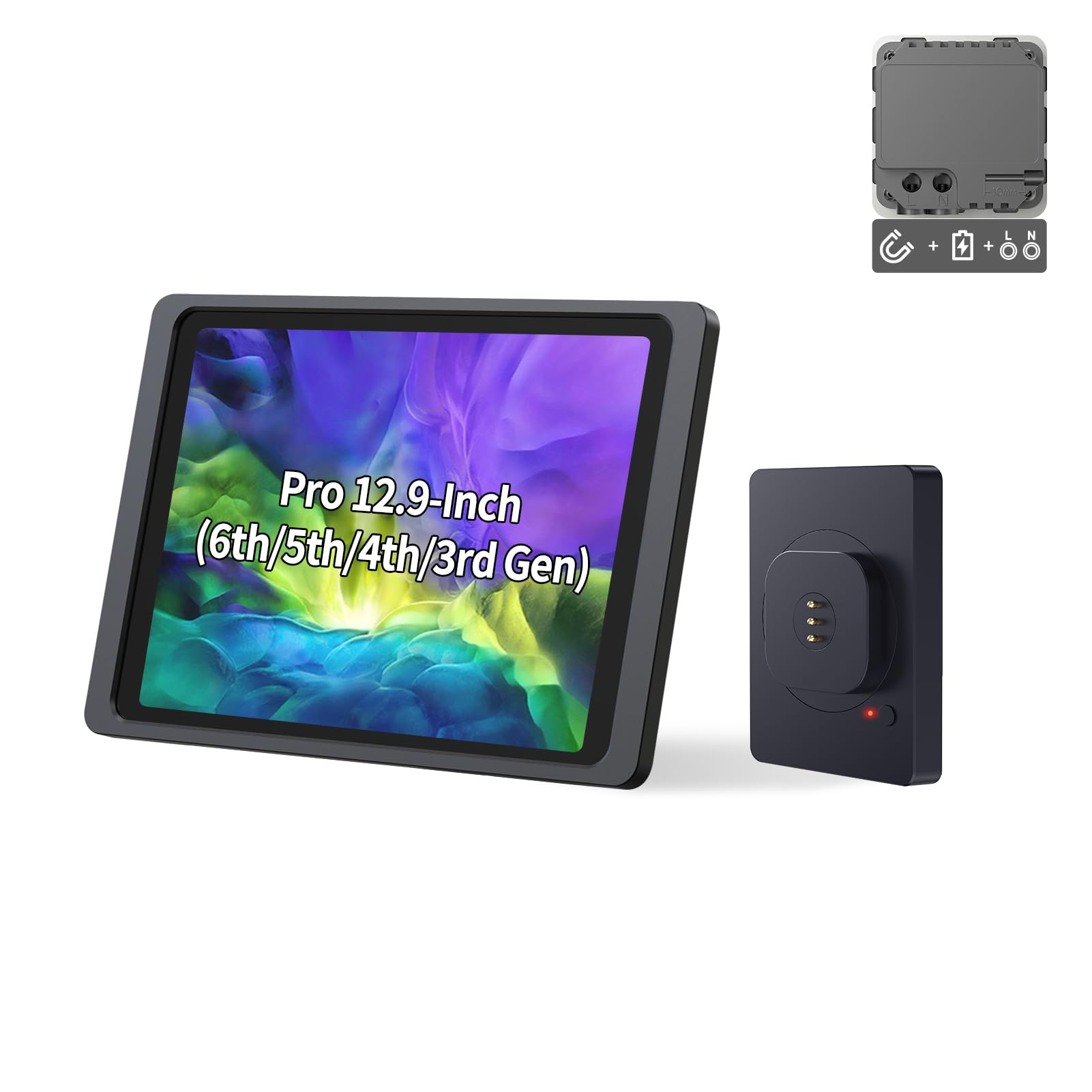 Magnetic Wall Mount with Charging Case for iPad Pro 12.9-Inch (6th/5th/4th/3rd Gen) - 18W Fast Charger, 360° Rotation, Strong Magnets - Perfect for Home, Office & Kitchen Use (100-250V AC)