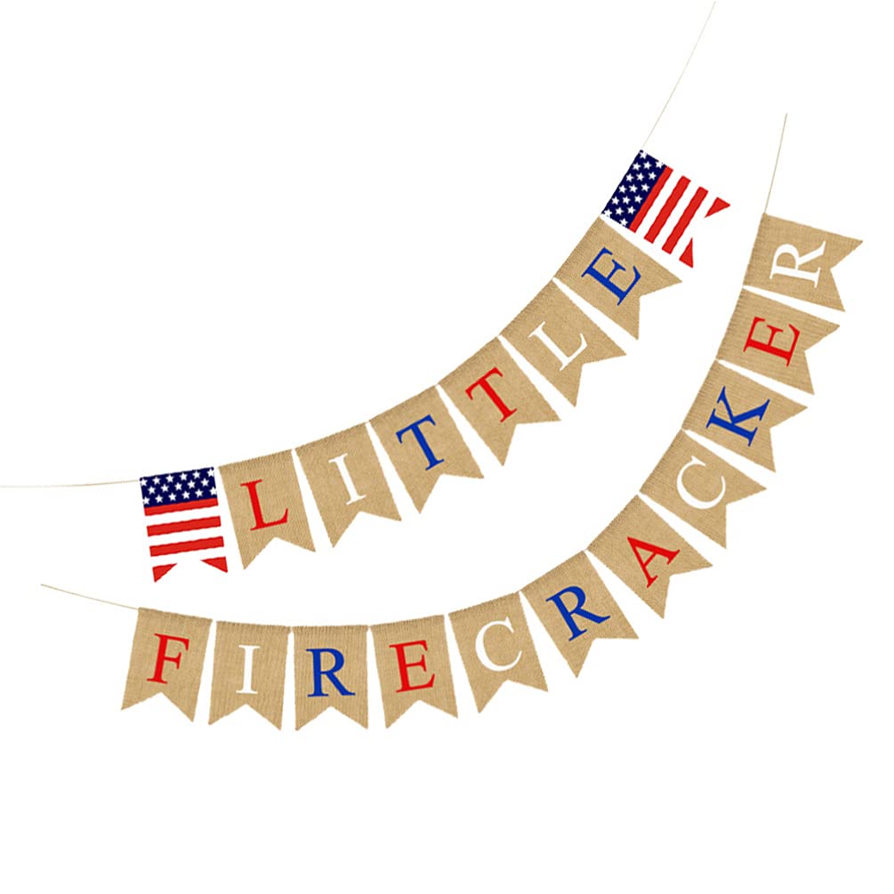 Amosfun Little Firecracker Banner - Patriotic 4th of July Decorations, Baby Shower & Birthday Party Supplies, Home Decor for Independence Day Celebrations and Festive Events