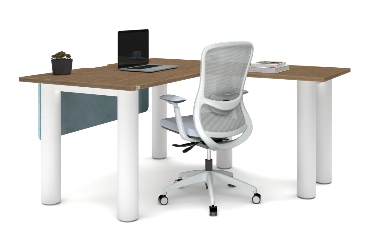 L-Shaped Corner Office Desk with Quadro Cylinder Legs - 1400L x 1550W, Cable Management Scallop - Perfect for Home Office, Study Room & Workspace Organization