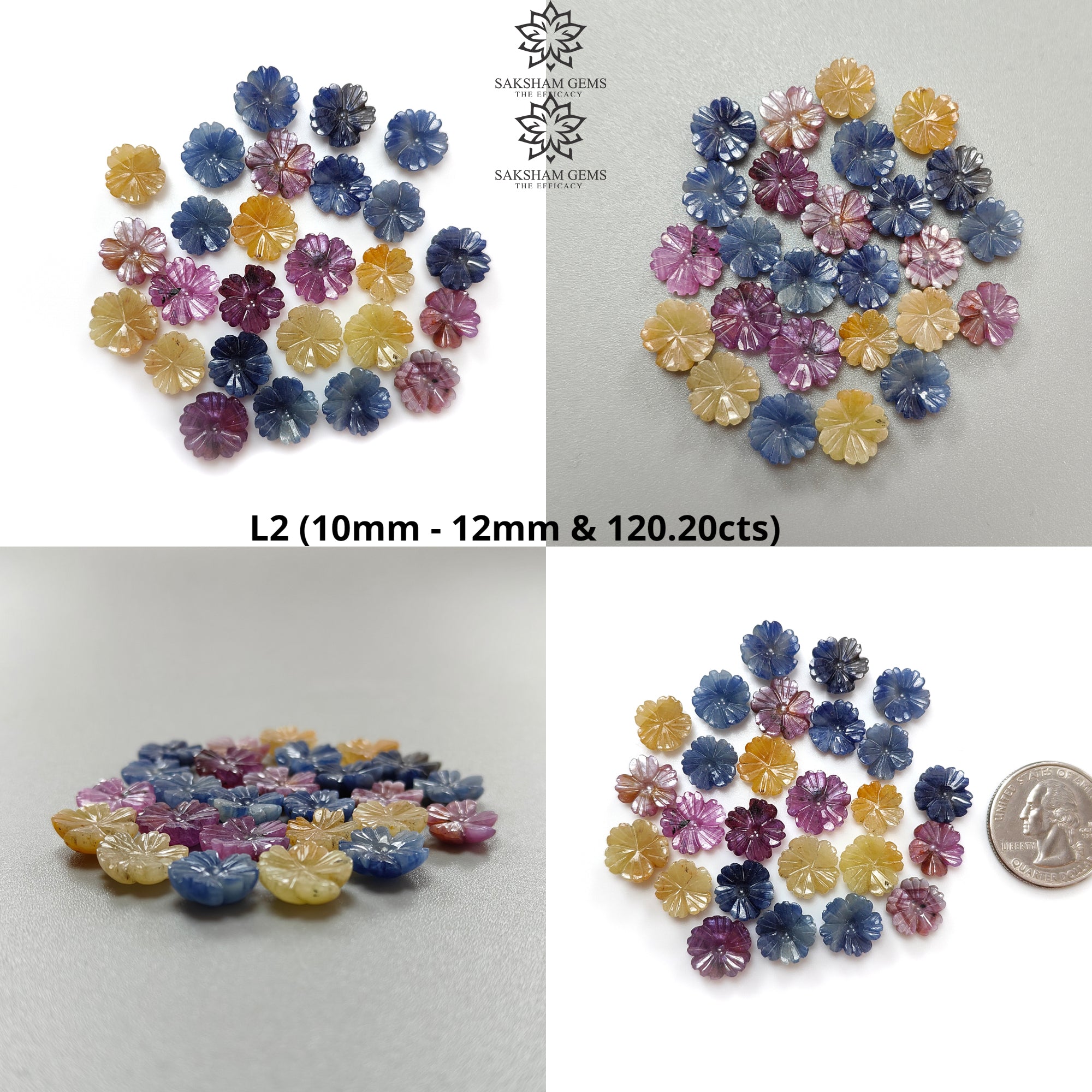 100% Natural Multi Sapphire Gemstone Flower Carving - Hand Carved Jewelry Making Supplies for Necklaces, Rings & DIY Crafts | Perfect for Bohemian Style Accessories & Gift Giving