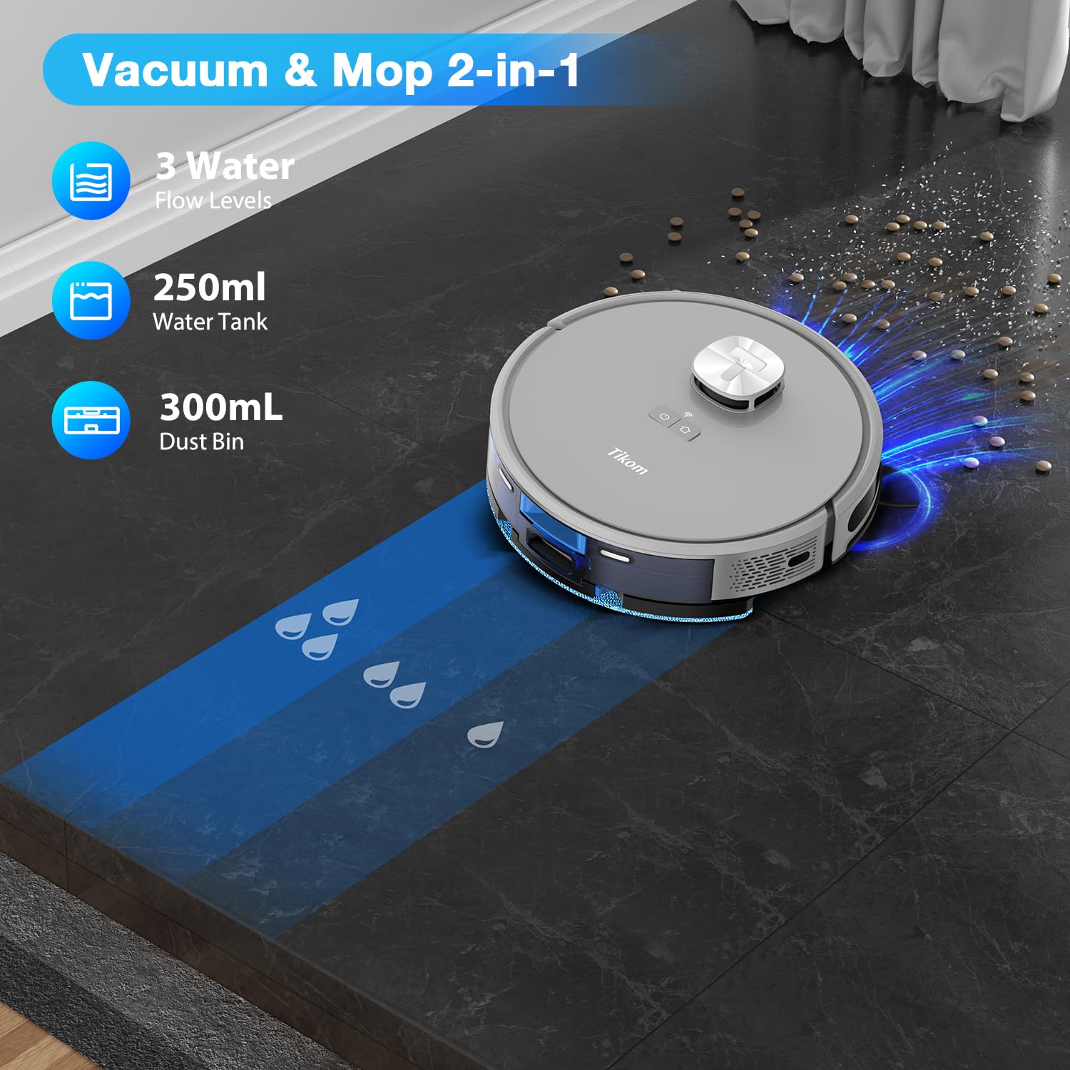 Tikom L9000 Robot Vacuum and Mop with LiDAR Navigation, 4000Pa Suction, Smart Mapping, 150Min Runtime - Ideal for Pet Hair, Carpets & Hard Floors - Perfect for Home Cleaning, Office Spaces & Large Areas