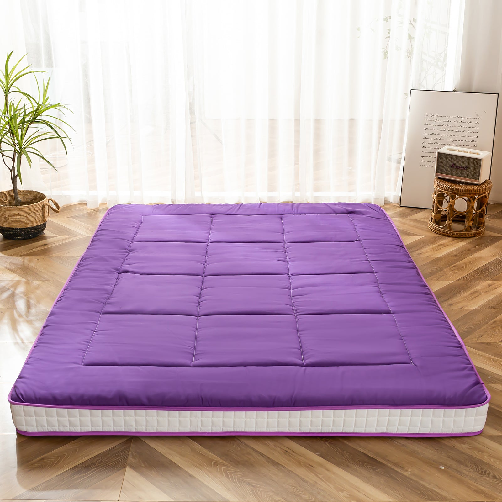 MAXYOYO Extra Thick Purple Japanese Floor Mattress - Foldable Sleeping Pad for Guest Bed, Camping & Home Use | Comfortable Futon Alternative for Small Spaces