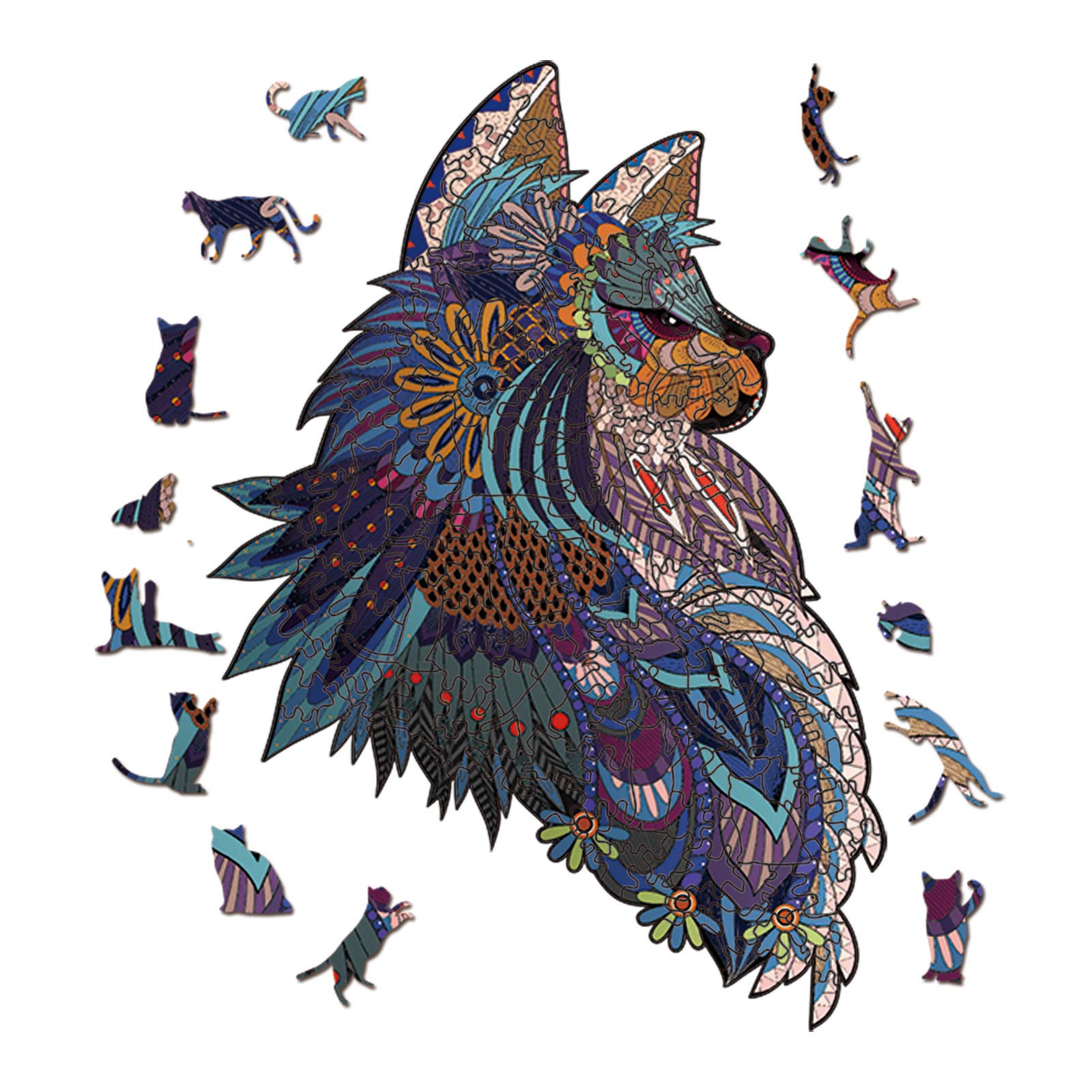 Wooden Jigsaw Puzzles for Adults - Unique Cat Shaped Animal Puzzle, 103 Pieces, 5.9x8.5 Inches - Perfect for Stress Relief, Home Decor & Gift Giving