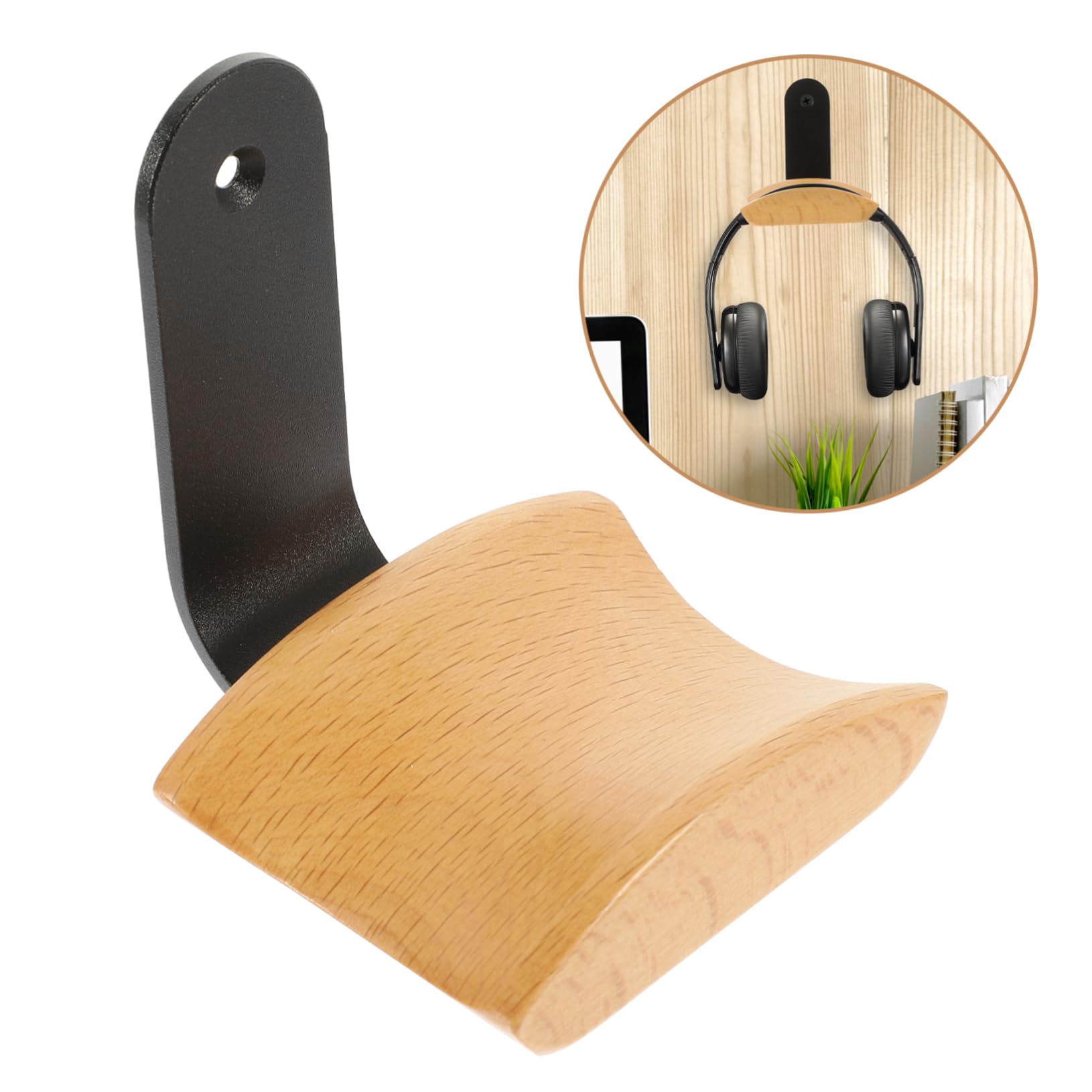 Veemoon Wooden Headphone Hanger Wall Mount - Earth Tone Headset Holder for Gaming, Office & Home Organization - Space Saving Headphone Stand for Desk, Bedroom & Workspace