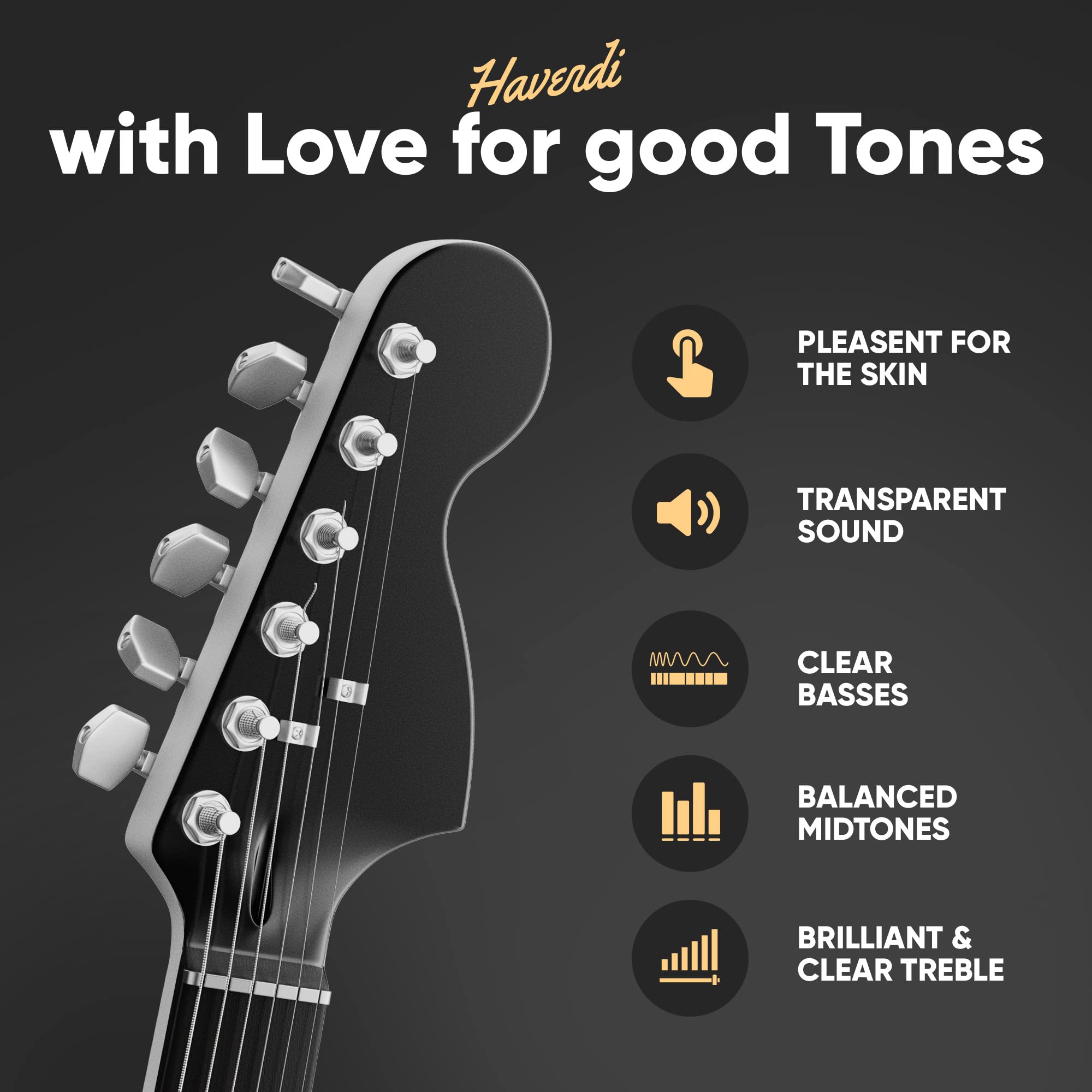 HAVENDI® Premium Nickel-Plated Steel Electric Guitar Strings (6-String Set) - Bright, Clear Sound with Enhanced Durability - Includes 3 Free Picks - Perfect for Rock, Blues & Studio Recording