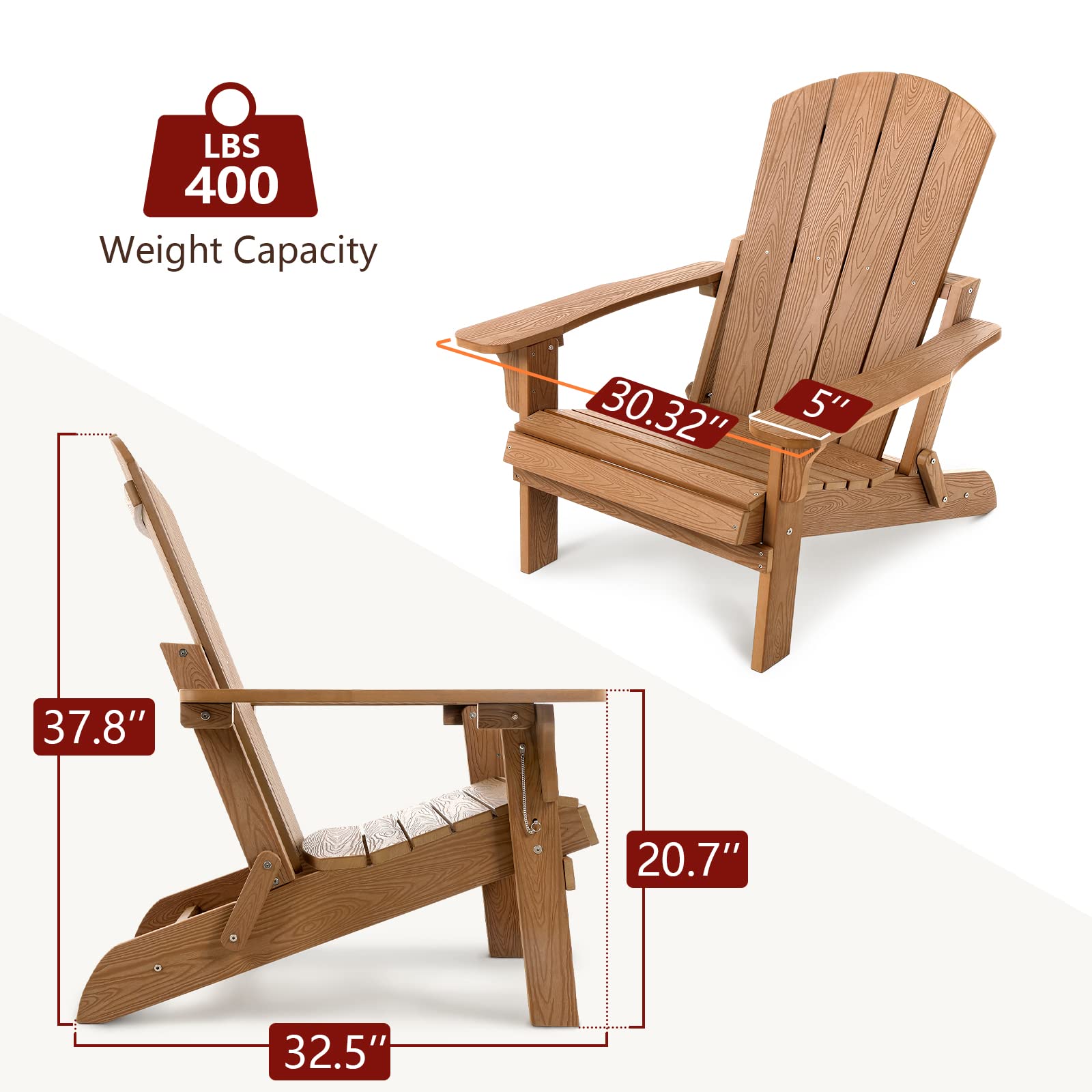 4-Pack All-Weather Folding Adirondack Chairs - Heavy Duty 400lb Capacity - Outdoor Patio Furniture for Backyard, Garden, Deck, Beach & Campfire - Durable Plastic Fire Pit Chairs for Relaxing & Entertaining