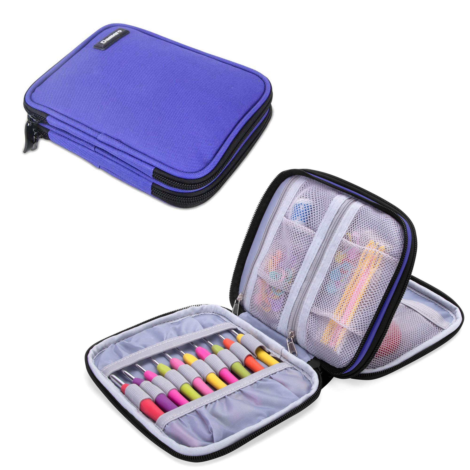 Premium Crochet Hook Case with Zipper & Web Pockets - Organizer Bag for Knitting Needles & Accessories - Portable & Durable Medium Size in Blue Violet - Perfect for Travel, Crafting & Crochet Projects