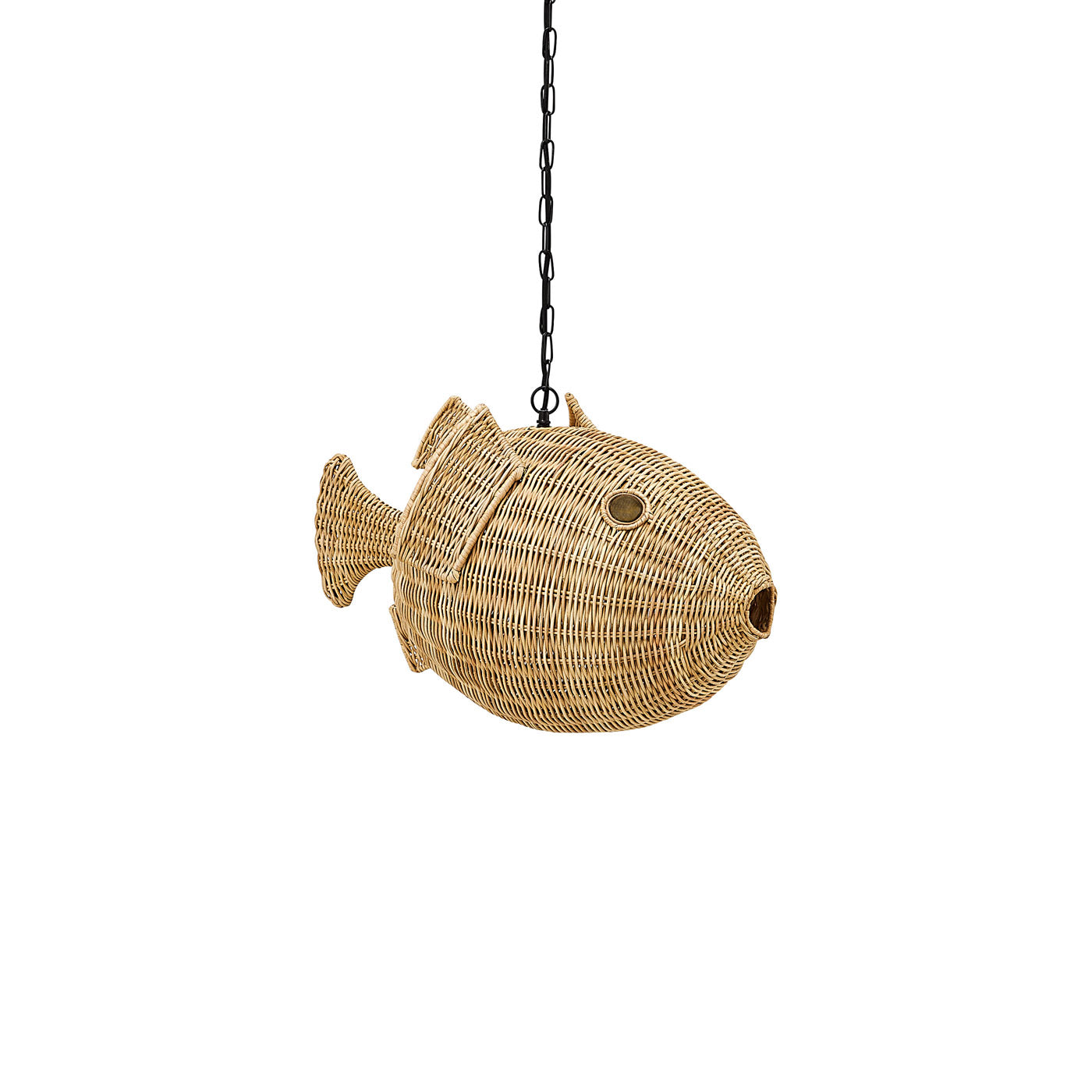 Handwoven Wicker Blowfish Small Pendant Light - Natural Rattan Hanging Decor for Beach House, Boho Bedroom, or Coastal Living Room