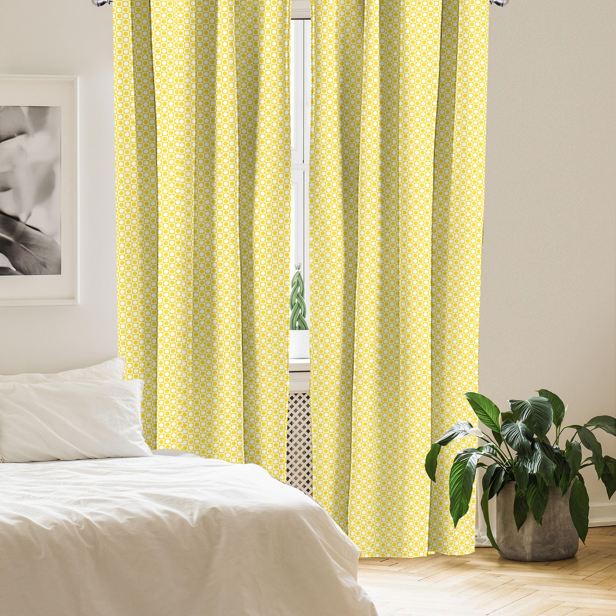 Ambesonne Yellow and White Geometric Print Curtains - 2 Panel Set, 28