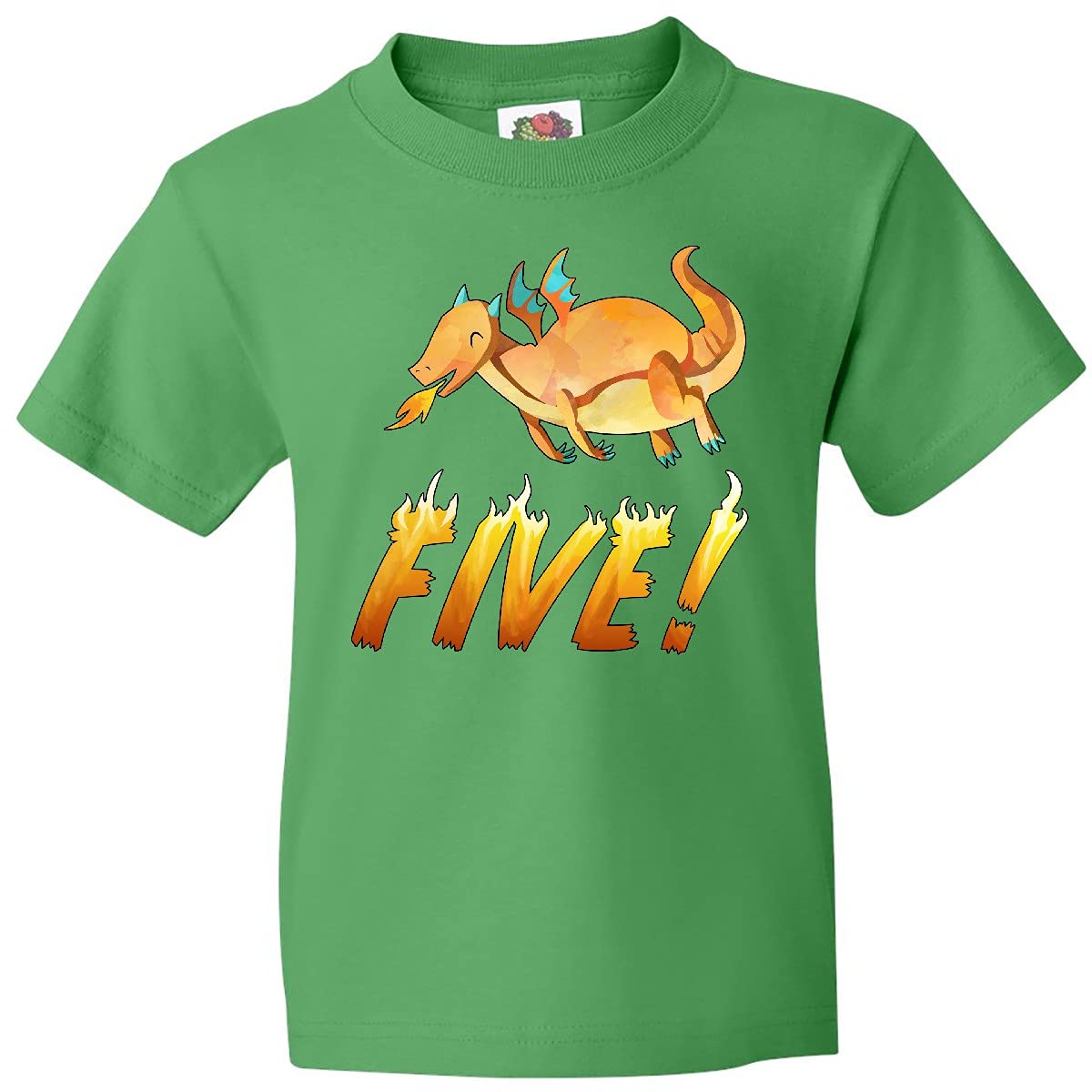 inktastic 5 Fifth Birthday Orange Dragon Fire Youth T-Shirt - Fun Party Gift for Kids & Boys Birthday Celebration