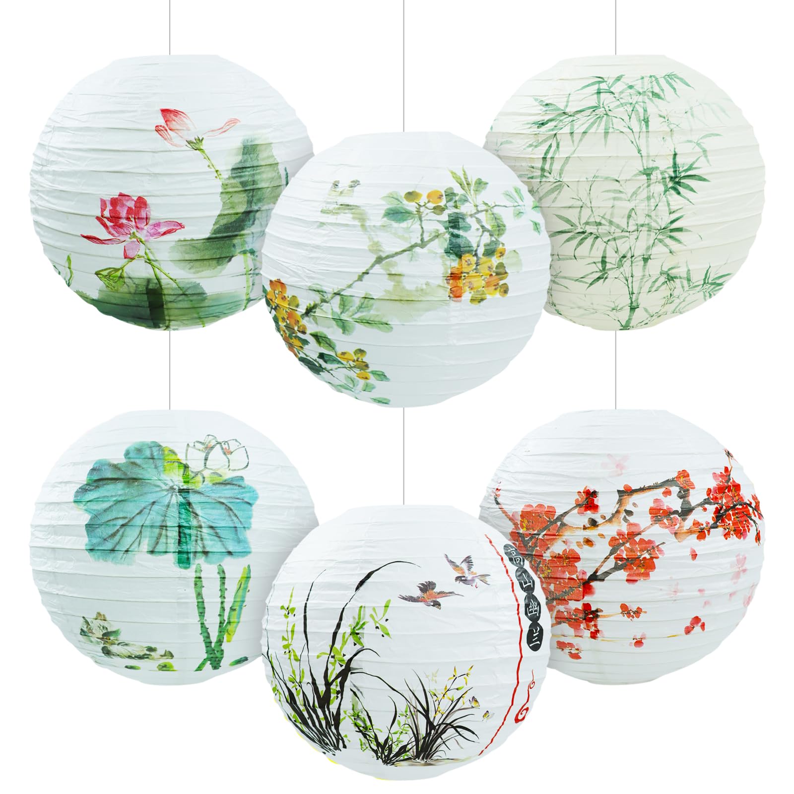 12 Inch White Chinese Paper Lanterns - 6 Pack Hanging Decor for Dragon Boat Festival, Chinese New Year, Weddings & Home Party Decorations