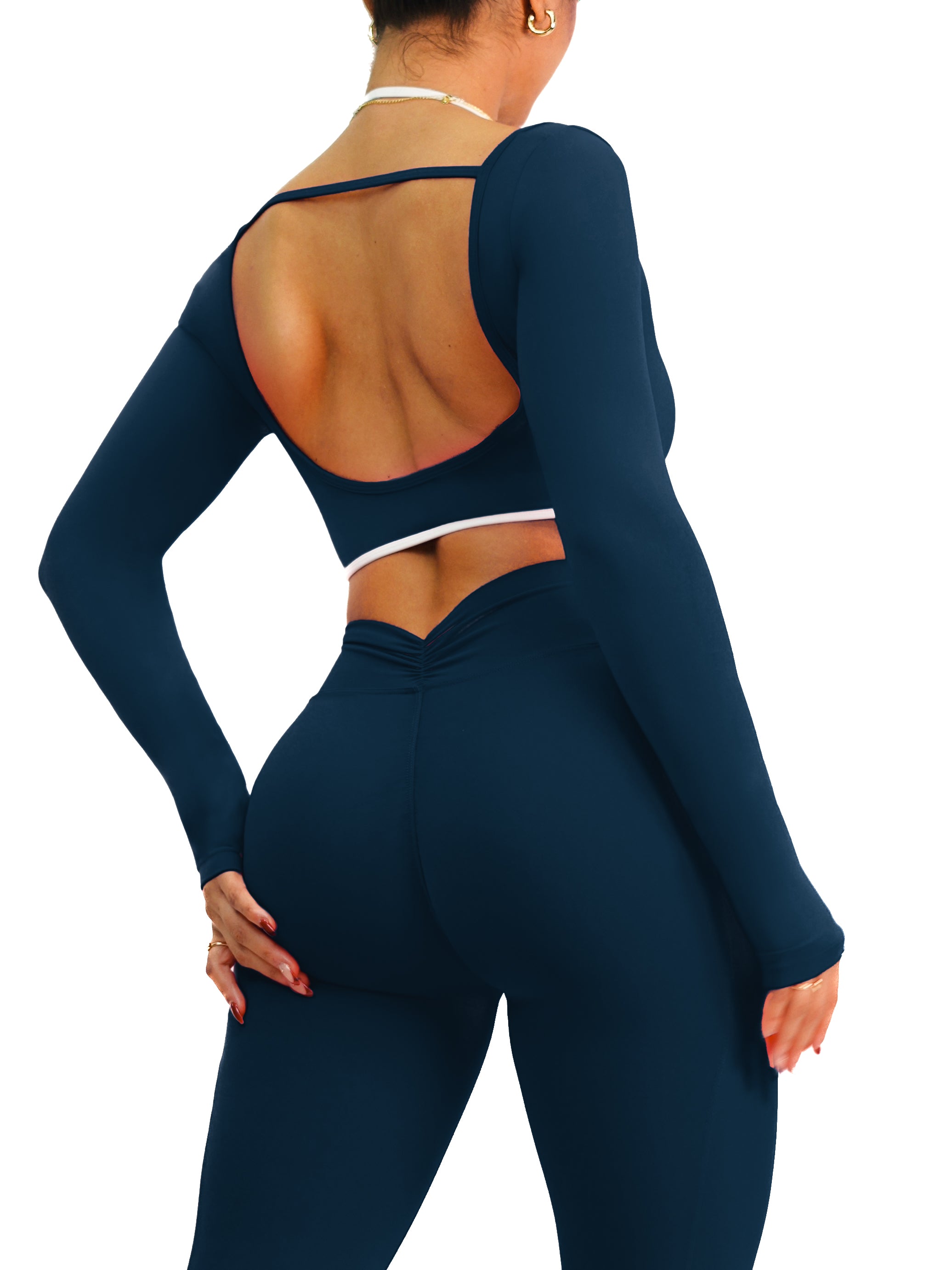 **Stylish Long Sleeve Workout Top for Women - Navy Blue - Perfect for Yoga, Running & Gym**