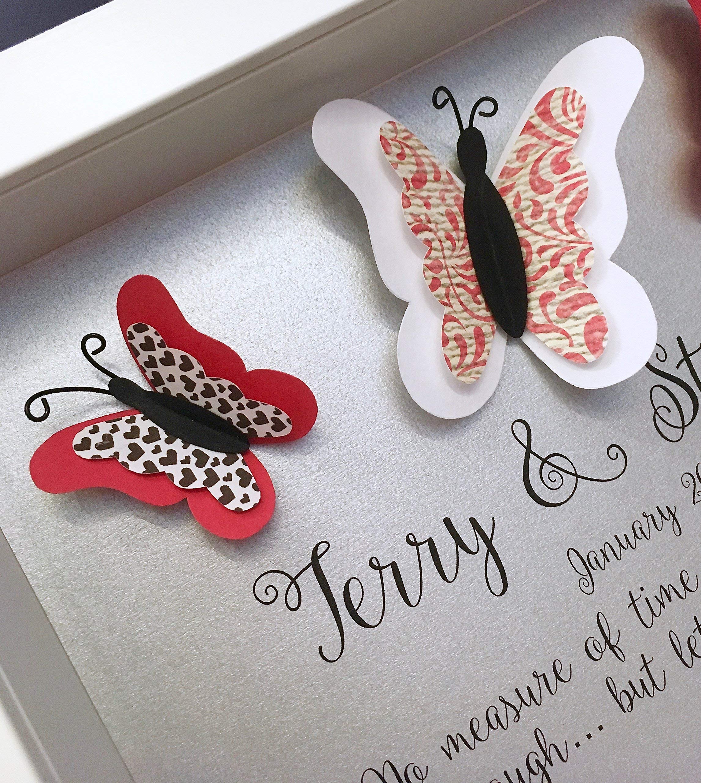 Custom Valentine's Frame with Paper Butterflies - Personalized Wall Art for Bridal Engagement, First Anniversary & Paper Anniversary Gifts - Perfect for Romantic Home Decor & Wedding Keepsakes