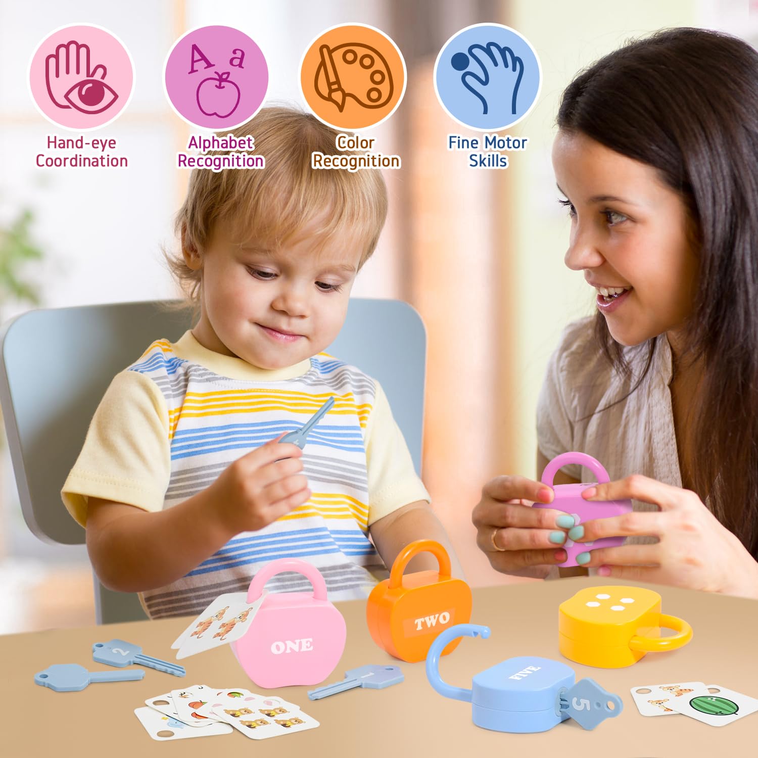 Montessori Busy Board for Toddlers - Fine Motor Skills & Counting Toy for Preschool Learning