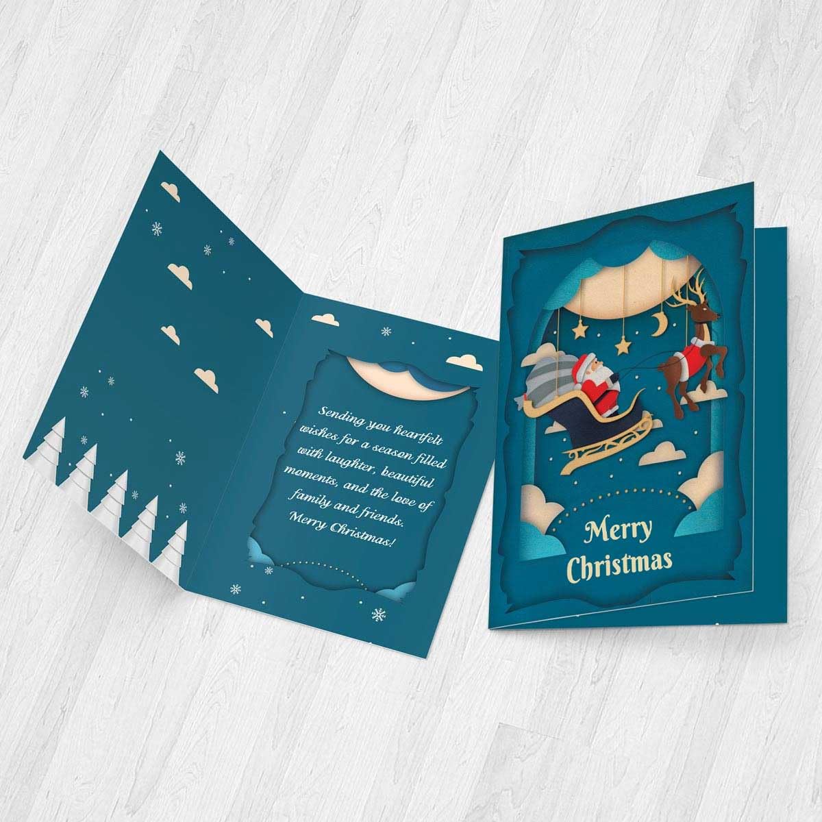 Beautiful Santa & Sleigh Christmas Greeting Cards (20x15cm) - Perfect for Friends, Family & Colleagues - Holiday Cards for Christmas 2024, Secret Santa & Festive Celebrations - Send Warm Wishes Online