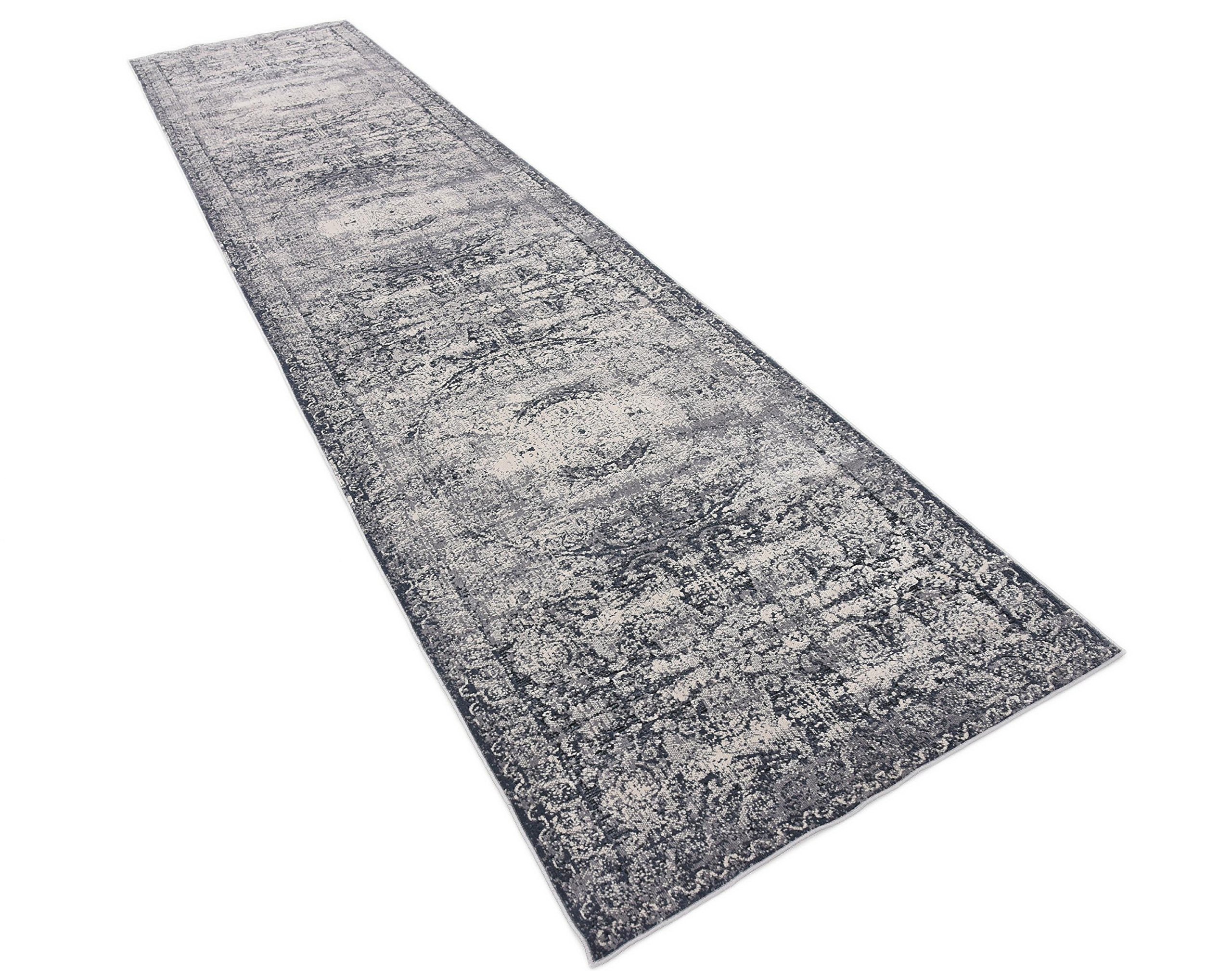 Unique Loom Victoria Runner Area Rug - 3' x 13' Dark Blue - Non-Slip Hallway Carpet for Home Decor | Perfect for Entryways, Kitchens & Long Narrow Spaces