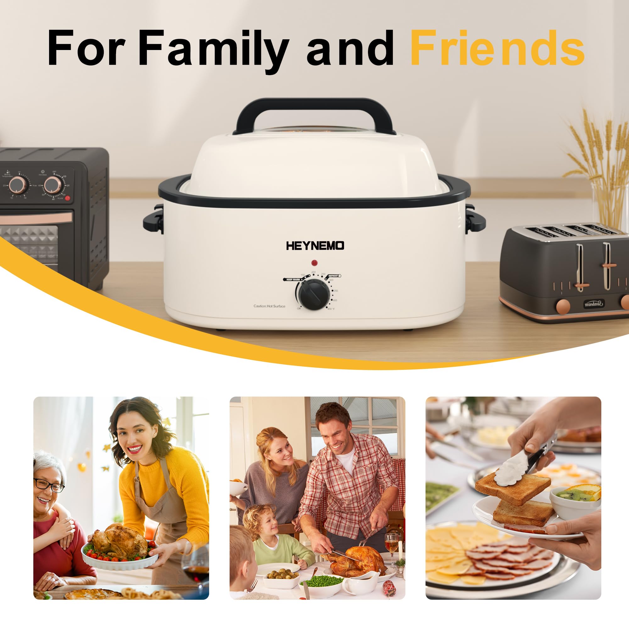 26 Quart Stainless Steel Electric Roaster Oven with Visible Self-Basting Lid, Large Turkey Roaster with Defrost & Warm Function, Adjustable Temperature & Removable Pan Rack, White - Perfect for Holiday Feasts & Family Gatherings