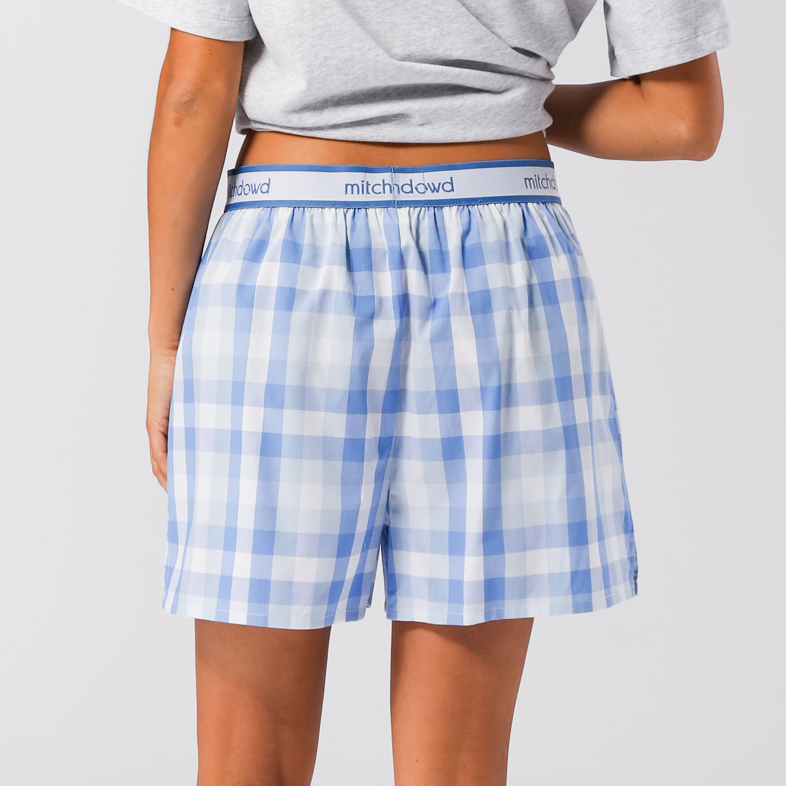 Women's Cotton Checkered Sleep Boxer Shorts - Sky Blue - Comfortable Lounge & Sleepwear for Relaxing at Home
