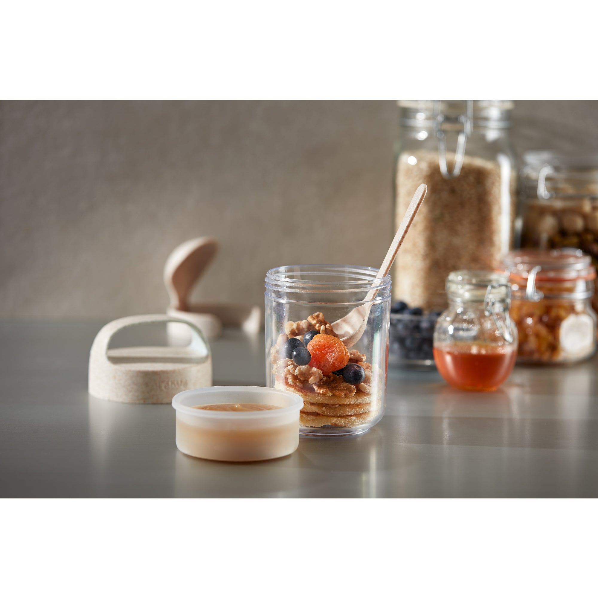 Organic Portable Jar with Spoon - 400ml Leak-Proof Food Container for Meal Prep, Snacks & On-the-Go Eating