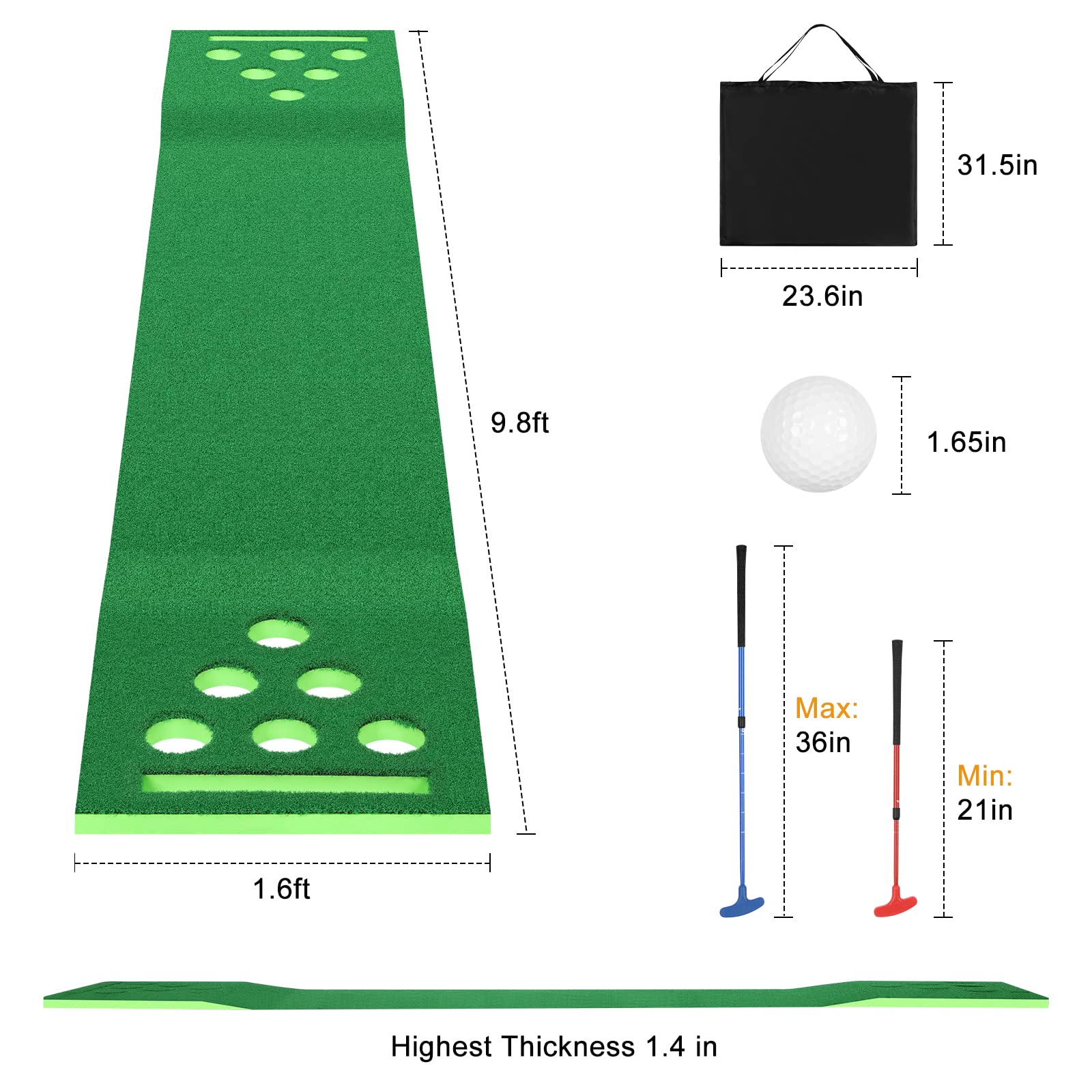 Premium Golf Pong Putting Game Set - 9.8ft Indoor/Outdoor Putting Green Mat with 2 Putters & 8 Golf Balls - Perfect for Office, Backyard, Party & Home Practice - Includes Convenient Carrying Bag - Great Gift for Golf Enthusiasts