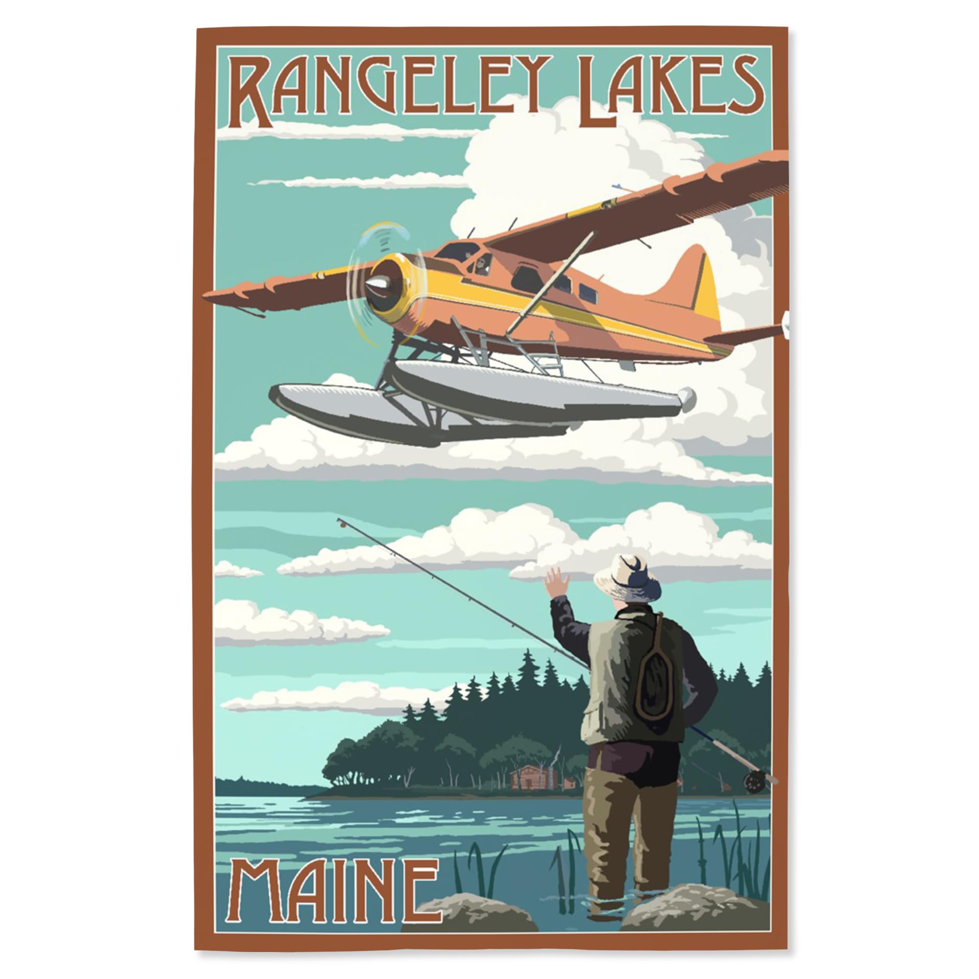 Lantern Press 16x24 Inch Giclee Art Print - Rangeley Lakes Maine Landscape with Float Plane & Fisherman - Wall Decor for Living Room, Office & Cabin