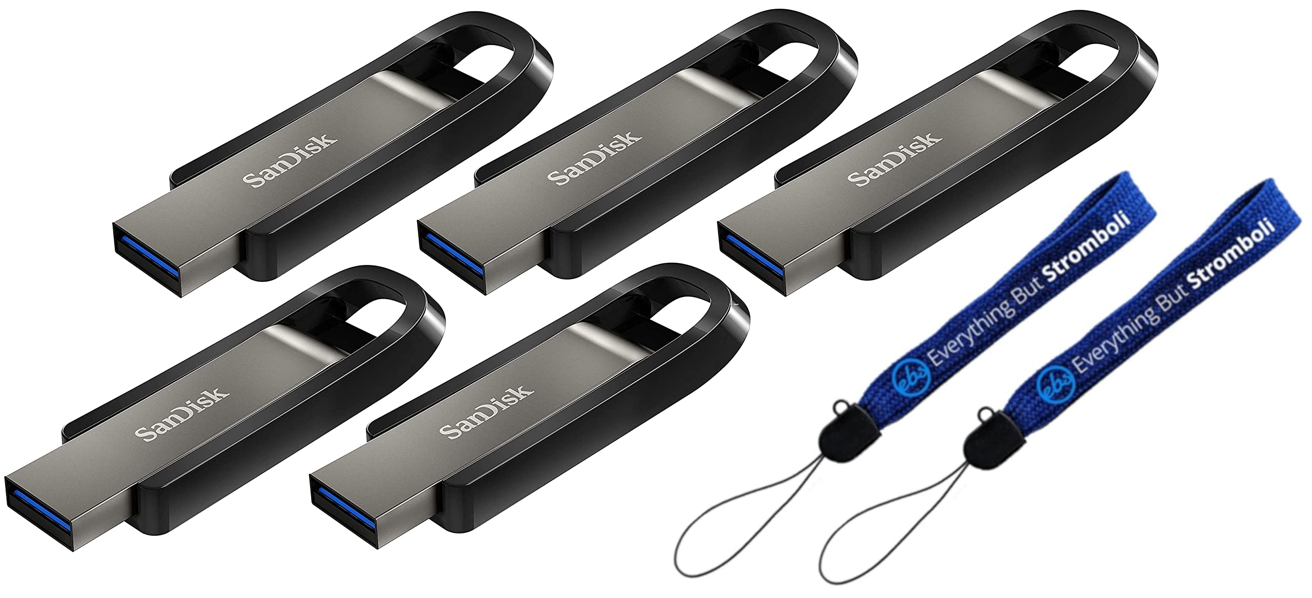 SanDisk 64GB Extreme Go USB 3.2 Flash Drive 5-Pack - High-Speed Type-A Thumb Drive for PC, Laptop, Mac - Bundle with 2 Lanyards - Perfect for Data Storage, File Transfer & On-the-Go Professionals