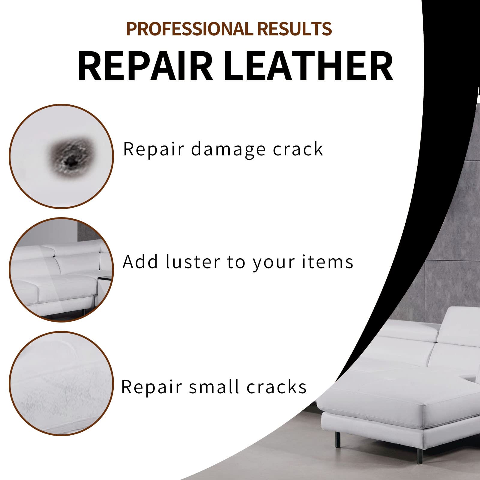 Vinyl Leather Paint Repair Kit - Black & White Leather Repair Kit for Furniture, Couch, Car Seats | Waterproof Leather Repair Gel for Scratches, Cracks & Tears | Multi-Purpose Leather Restoration Kit for Home & Automotive Use