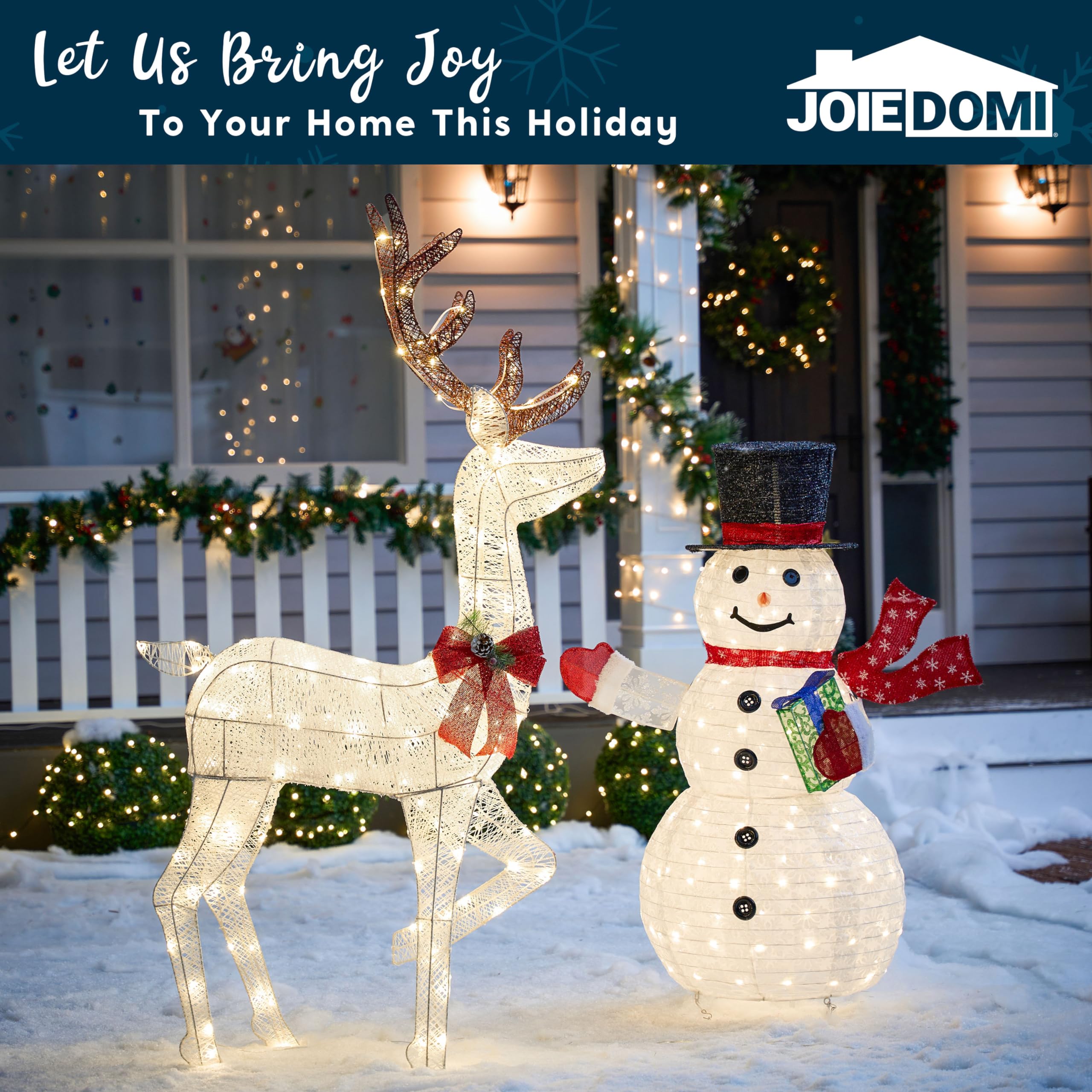 Joiedomi 150 LED Reindeer Christmas Decorations - Outdoor Lighted Xmas Deer Yard Decor for Garden, Lawn, Holiday Party & Winter Festival (Warm White)