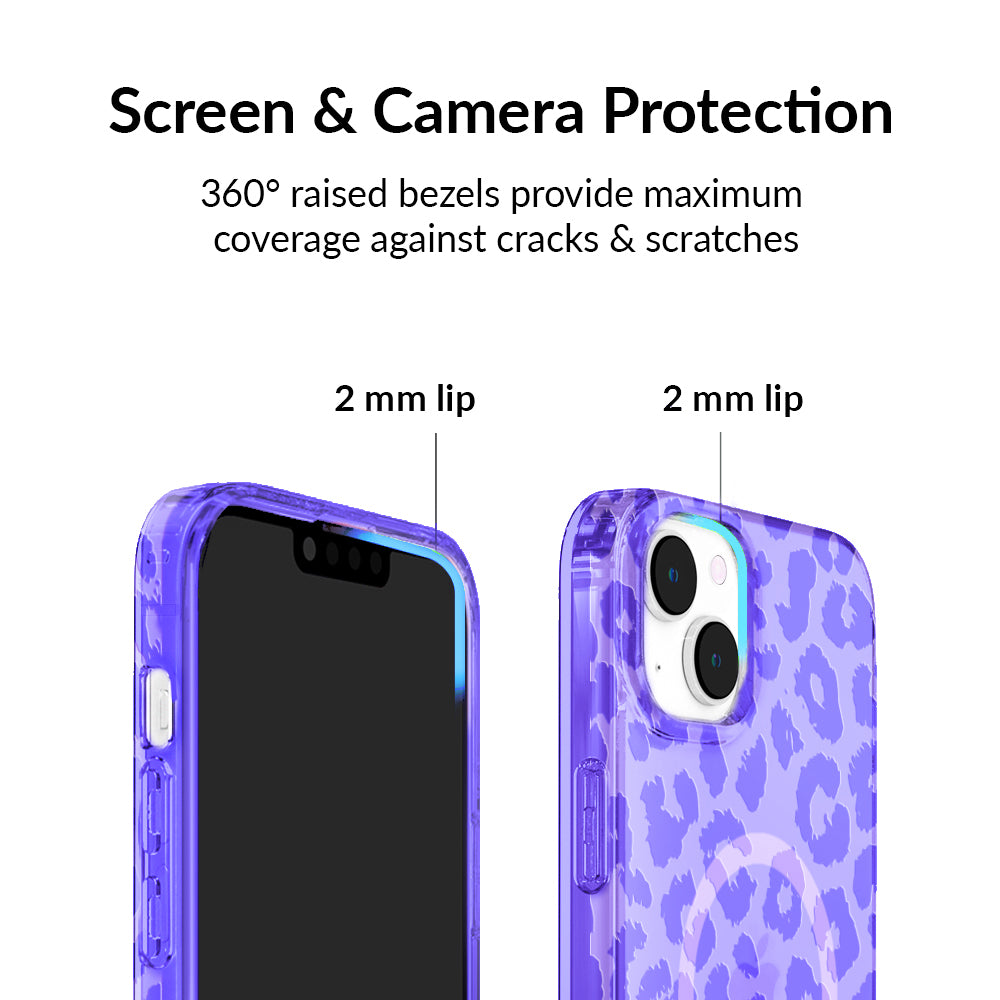 Electric Purple Leopard Print Shockproof iPhone Case - Trendy Protective Cover for iPhone 12/13/14 Pro Max | Perfect for Everyday Use, Travel & Outdoor Activities