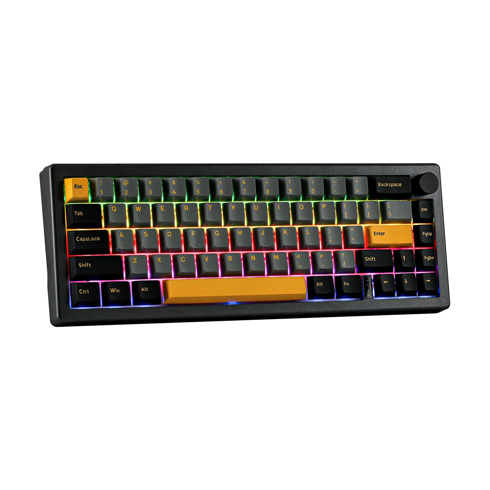 EPOMAKER EK68 65% Wireless Mechanical Gaming Keyboard - Hot Swappable Gasket Mount, Bluetooth 5.0/2.4Ghz/USB-C, Customizable Metal Knob (Black Gold, Gateron Pro Yellow Switches) - Perfect for Esports, Office Work & Typing Enthusiasts