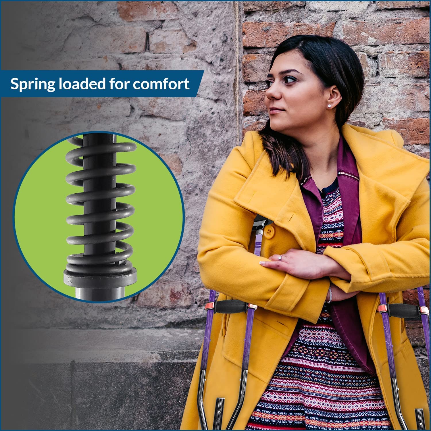 York Nordic - Spring Cushion Collapsible Crutches for Adults, Lightweight Adjustable Walking Canes with Ocean Wave Design - Ideal for Sports Injuries, Post-Surgery Recovery & Travel Accessories