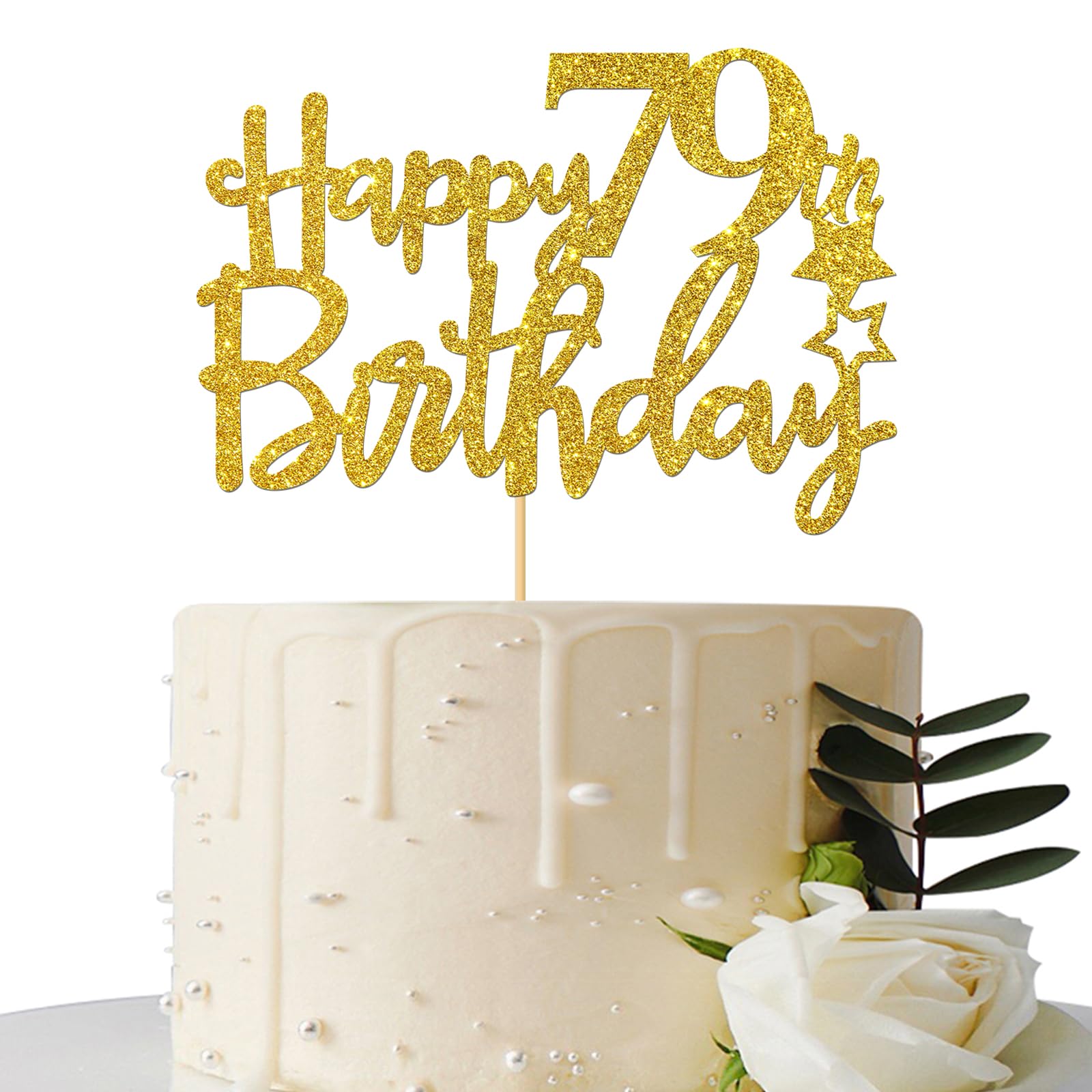 Gold Glitter Happy 79th Birthday Cake Topper - 79 Sign Cake Decor - Cheers to 79 Years Party Supplies - 79th Birthday Party Decorations for Women, Men, Retirement Celebration & Milestone Birthday Cakes