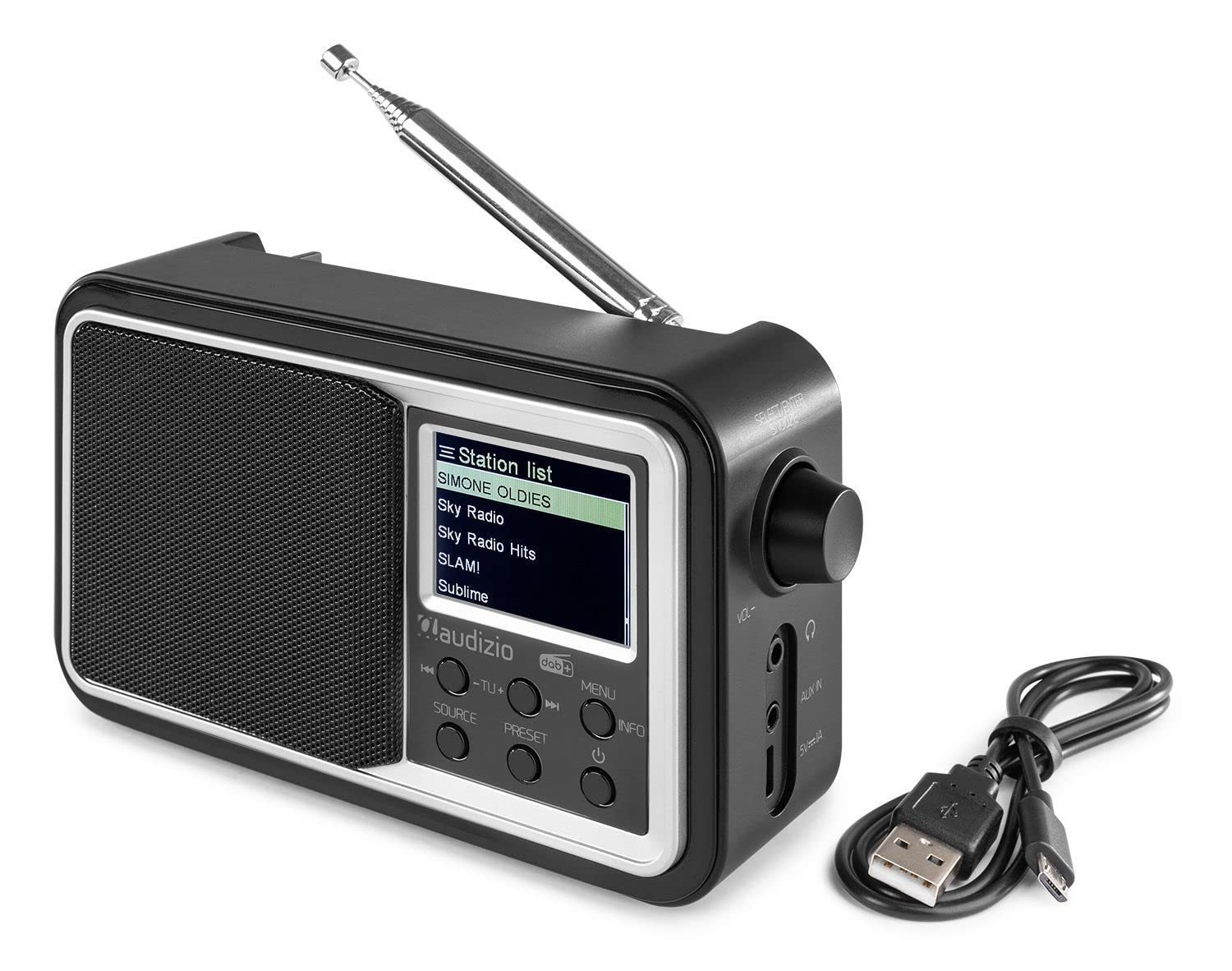 Audizio Anzio Portable DAB/FM Digital Radio with Bluetooth, Aux Input, Alarm Clock & Sleep Timer - Rechargeable Battery, 60 Presets, Black - Perfect for Bedroom, Kitchen, Office & Travel