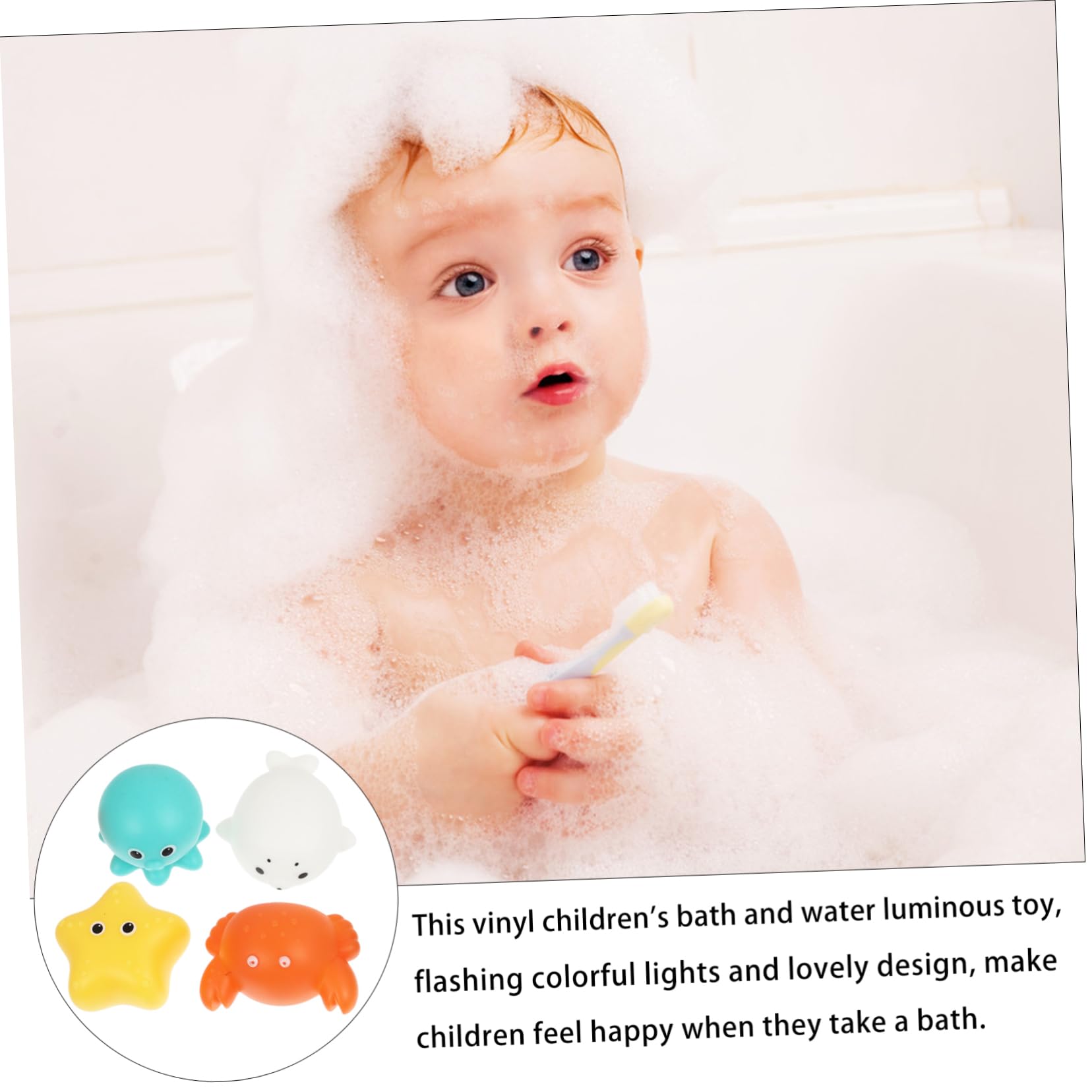 DRESSOOS 4-Piece Light Up Floating Water Toys - Glow in Dark Bath & Pool Toys for Kids, Fun Learning Sea Lion Vinyl Bathtub Toys for Toddlers | Perfect for Night Swimming, Sensory Play & Bath Time Fun