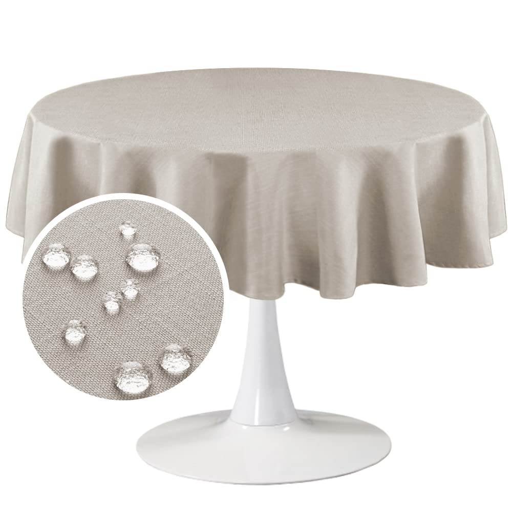 FantasDecor Wrinkle Resistant Waterproof Linen Table Cloth for Round Table - 60 Inch Taupe Washable Fabric Cover for Kitchen, Dining Room, Outdoor, and Party Use