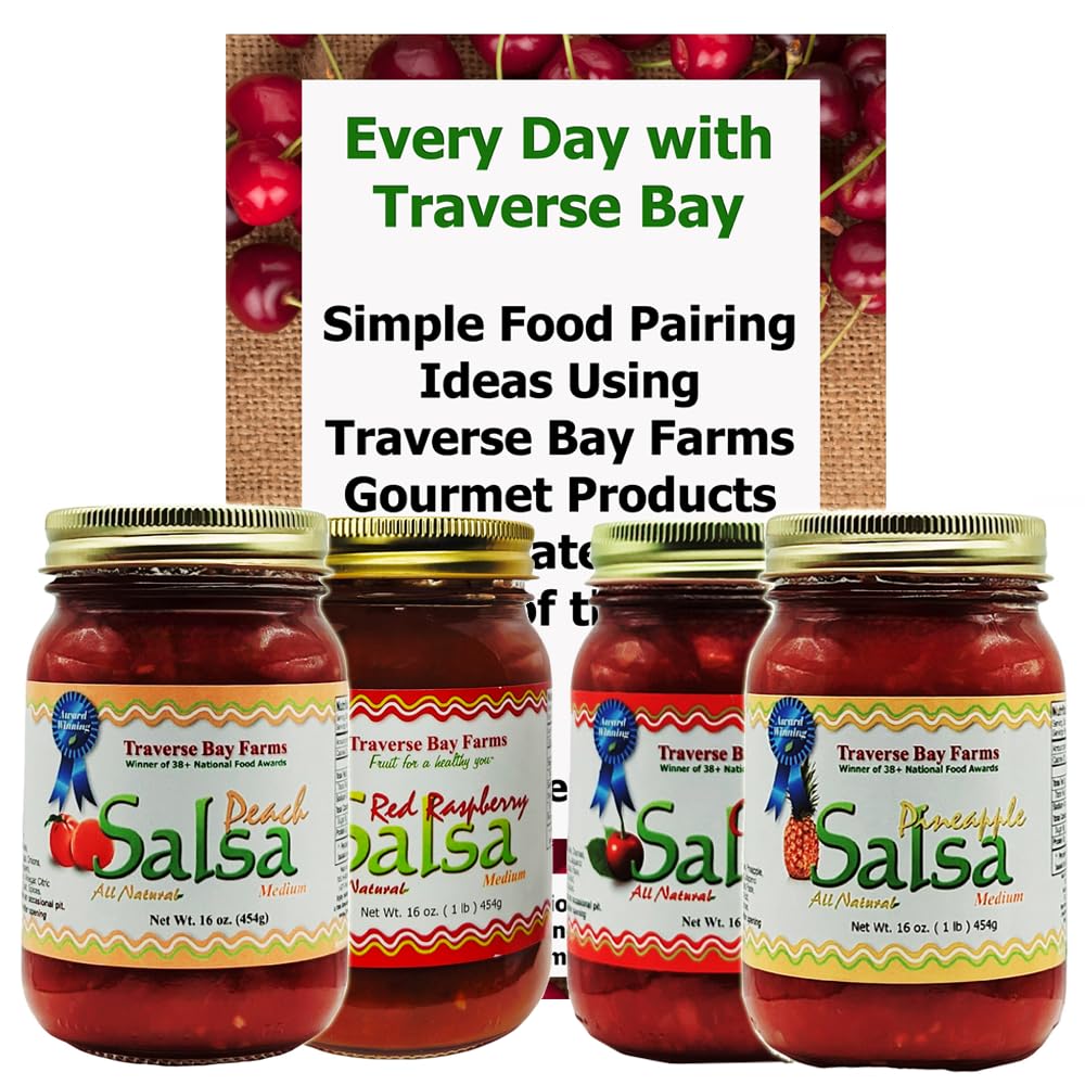 Traverse Bay Farms Award-Winning Fruit Salsa Sampler - 4 Jars with Recipe Book | Gourmet Dip for Chips, Perfect for Parties & Gifts