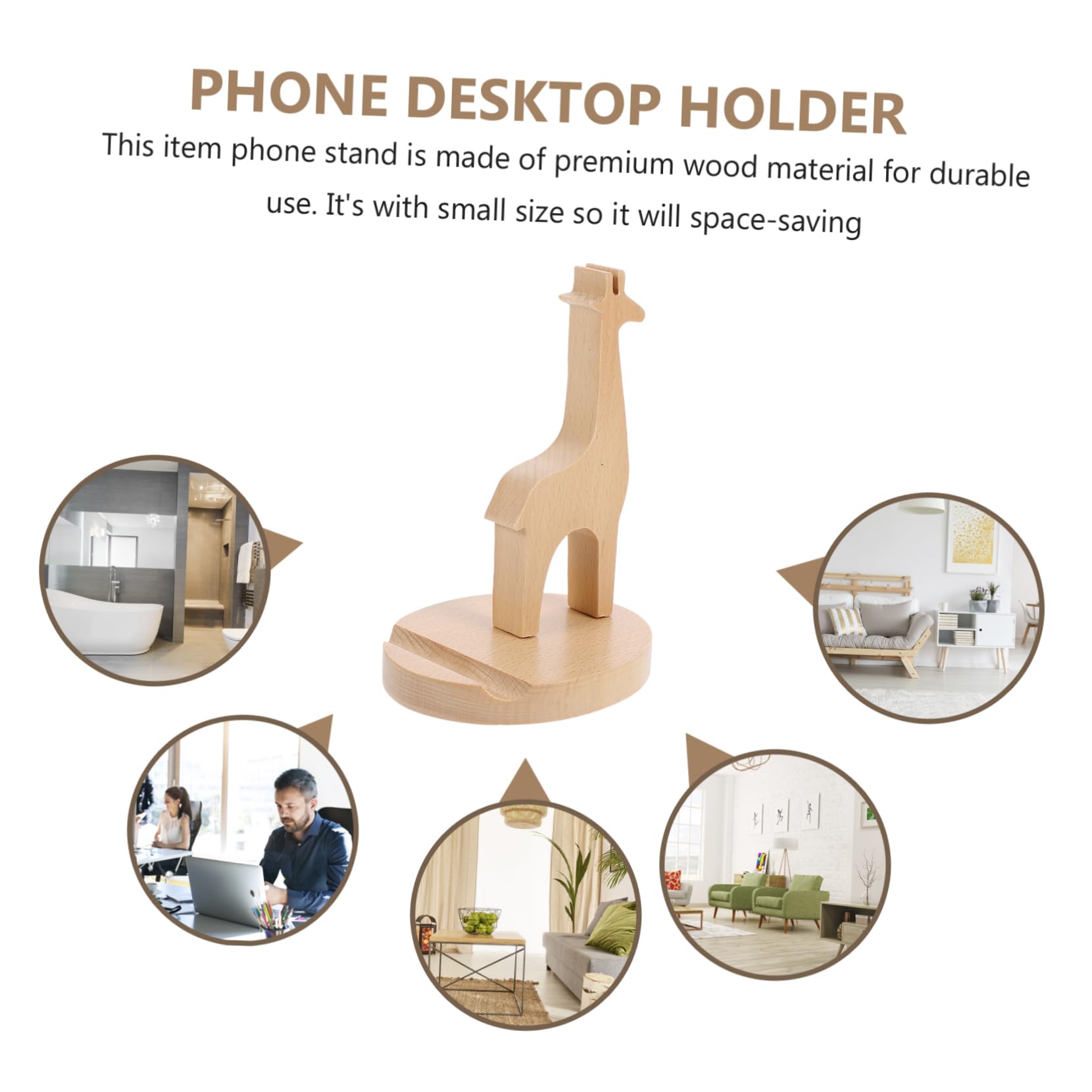 Wooden Giraffe Phone Stand - Adjustable Cell Phone Holder for iPhone & Android - Home Office Desk Organizer & Decoration - Perfect for Video Calls, Reading, and Hands-Free Viewing