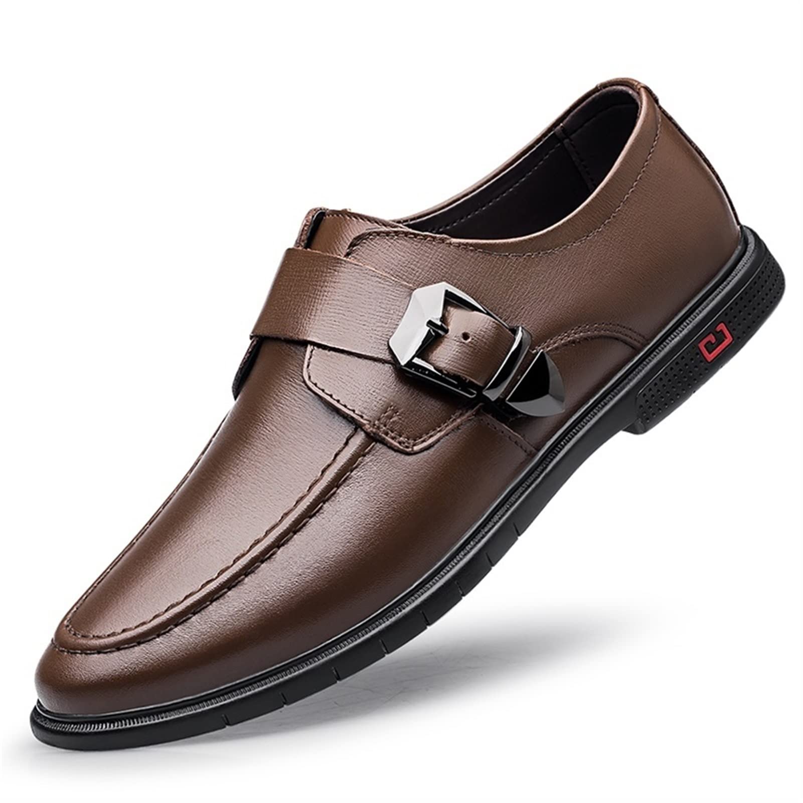 Men's Leather Dress Oxford Shoes - Slip On Monk Strap Round Toe Business Casual Shoes with Non-Slip Rubber Sole & Block Heel | Perfect for Office, Wedding & Formal Occasions