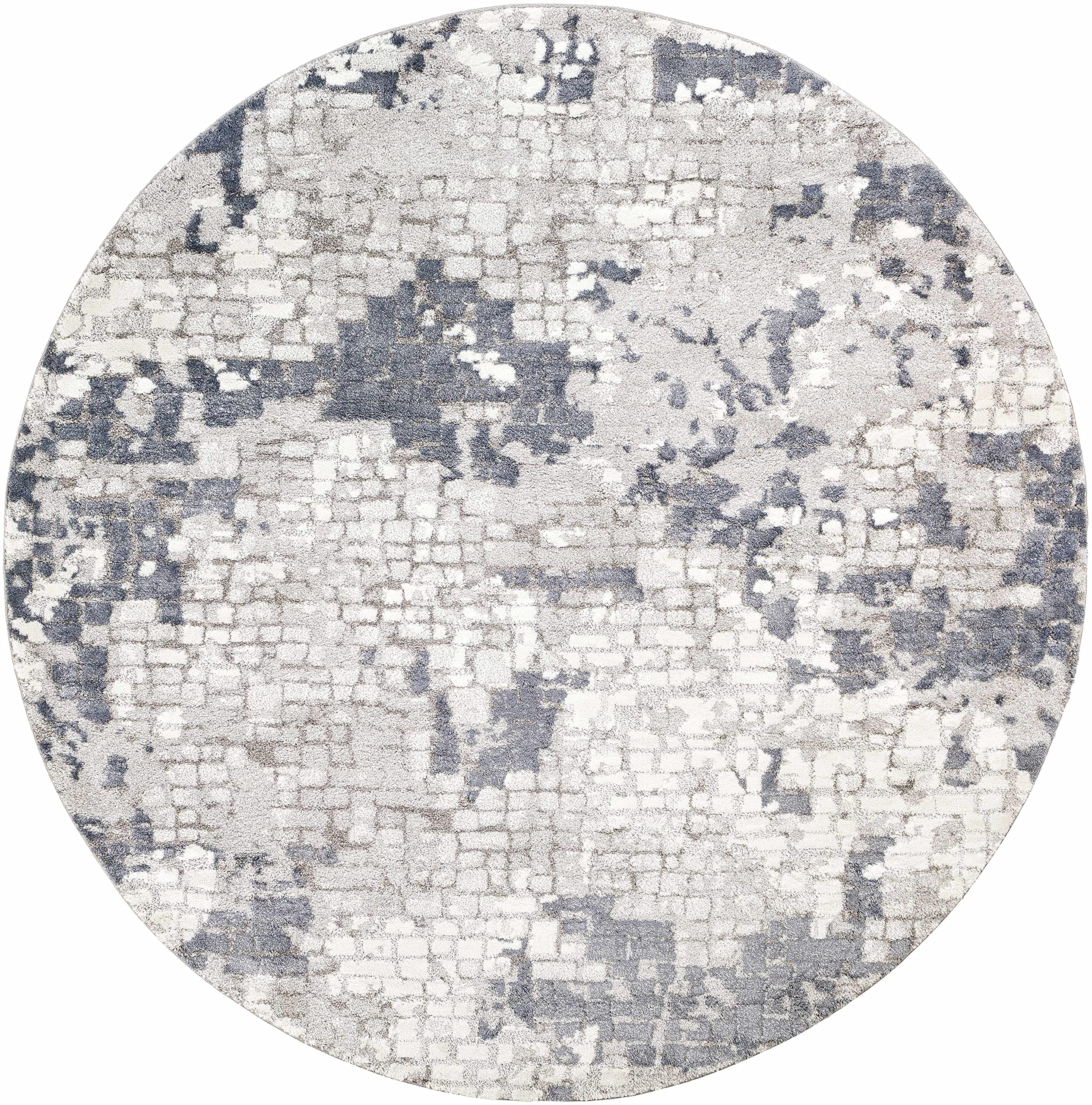 Hauteloom Modern High Pile Area Rug for Living Room & Bedroom - Soft Round Carpet in Blue, Gray, Ivory - 7'10