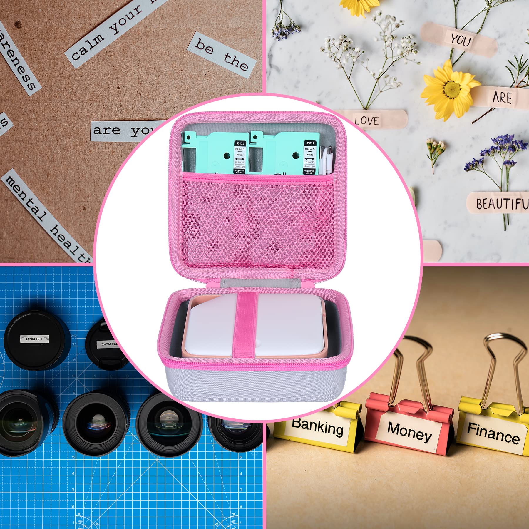 Aenllosi Hard Carrying Case for Vixic D1600 Rechargeable Label Printer - Durable Protective Cover, Pink | Perfect for Office, Warehouse & Retail Labeling Organization