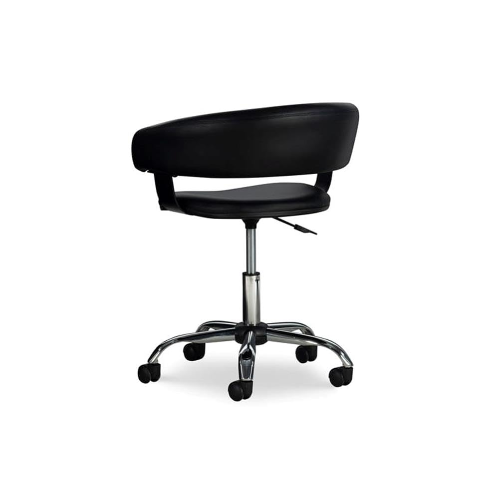BOWERY HILL Black & Chrome Adjustable Height Gas Lift Office Chair - Faux Leather & Metal Swivel Rolling Desk Chair for Home, Office, Gaming & Study