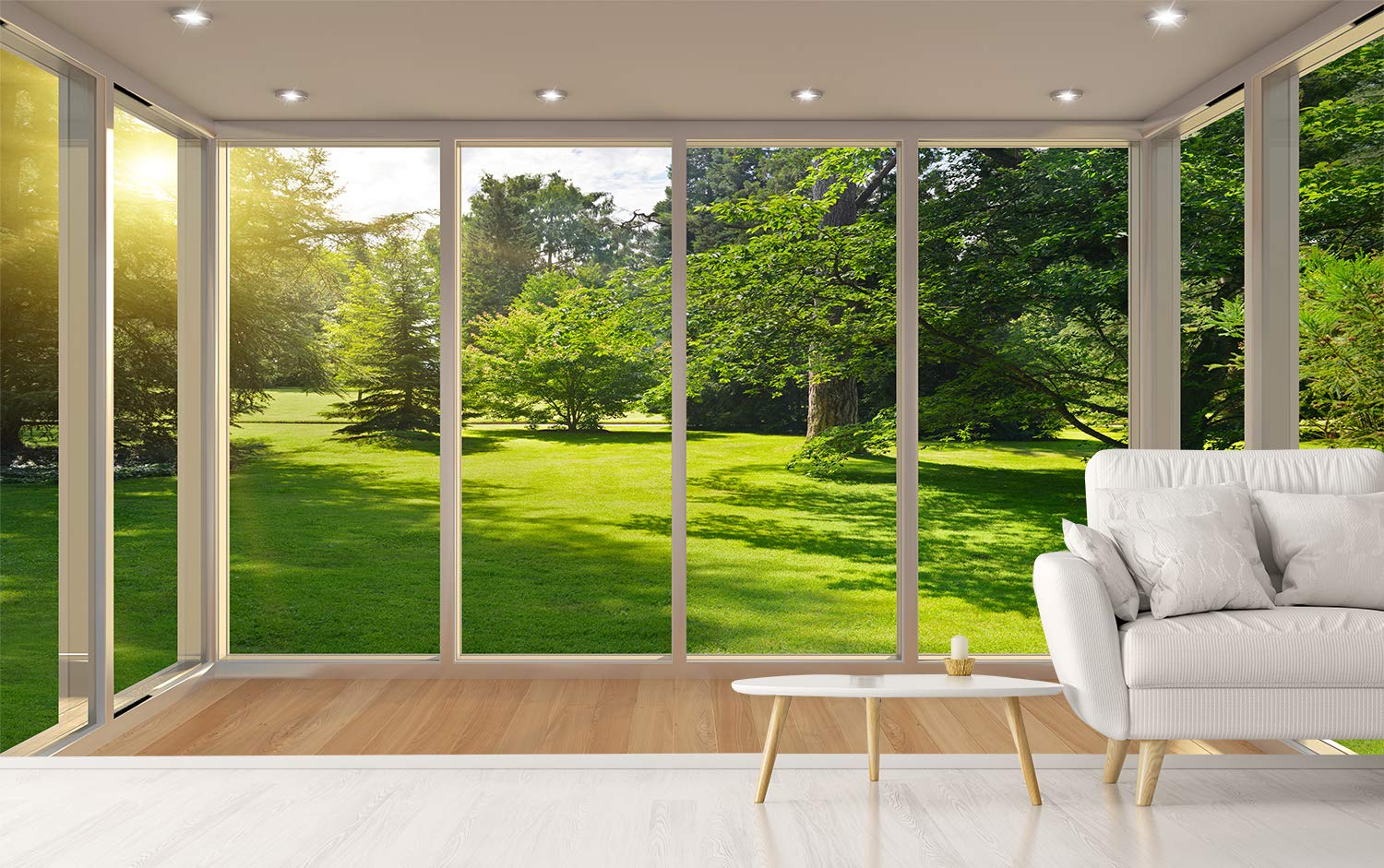 FLFK 3D Peel and Stick Wallpaper - Sunshine Green Lawn Forest Landscape Self-Adhesive Large Poster (118