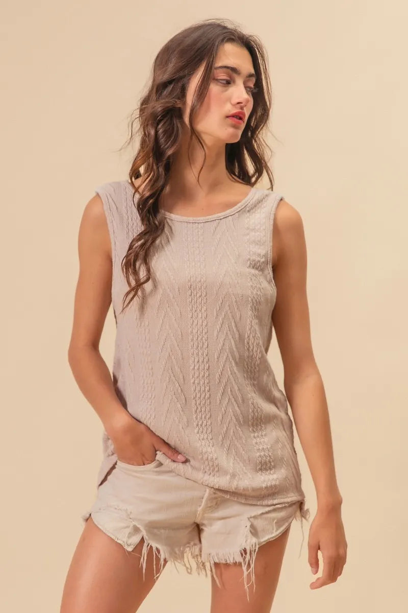 BiBi Textured Knit Sweater - Twist Back Sleeveless Top for Women | Casual Chic Outfit for Date Night & Fall Layering