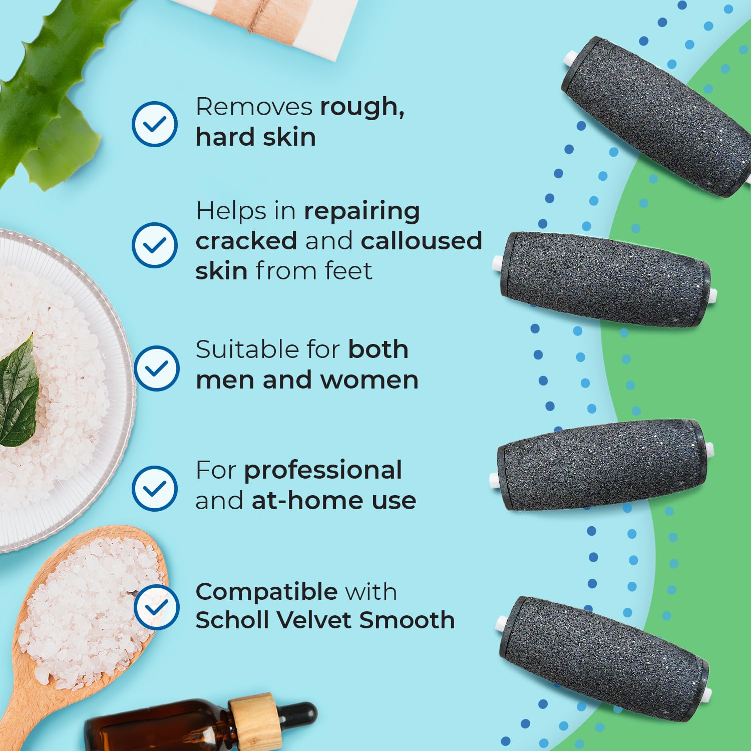 4X Extra Coarse Replacement Rollers for Scholl Velvet Smooth Diamond Pedicure - Refill Heads for Callus Removal - Perfect for Home Foot Care & Salon Pedicures