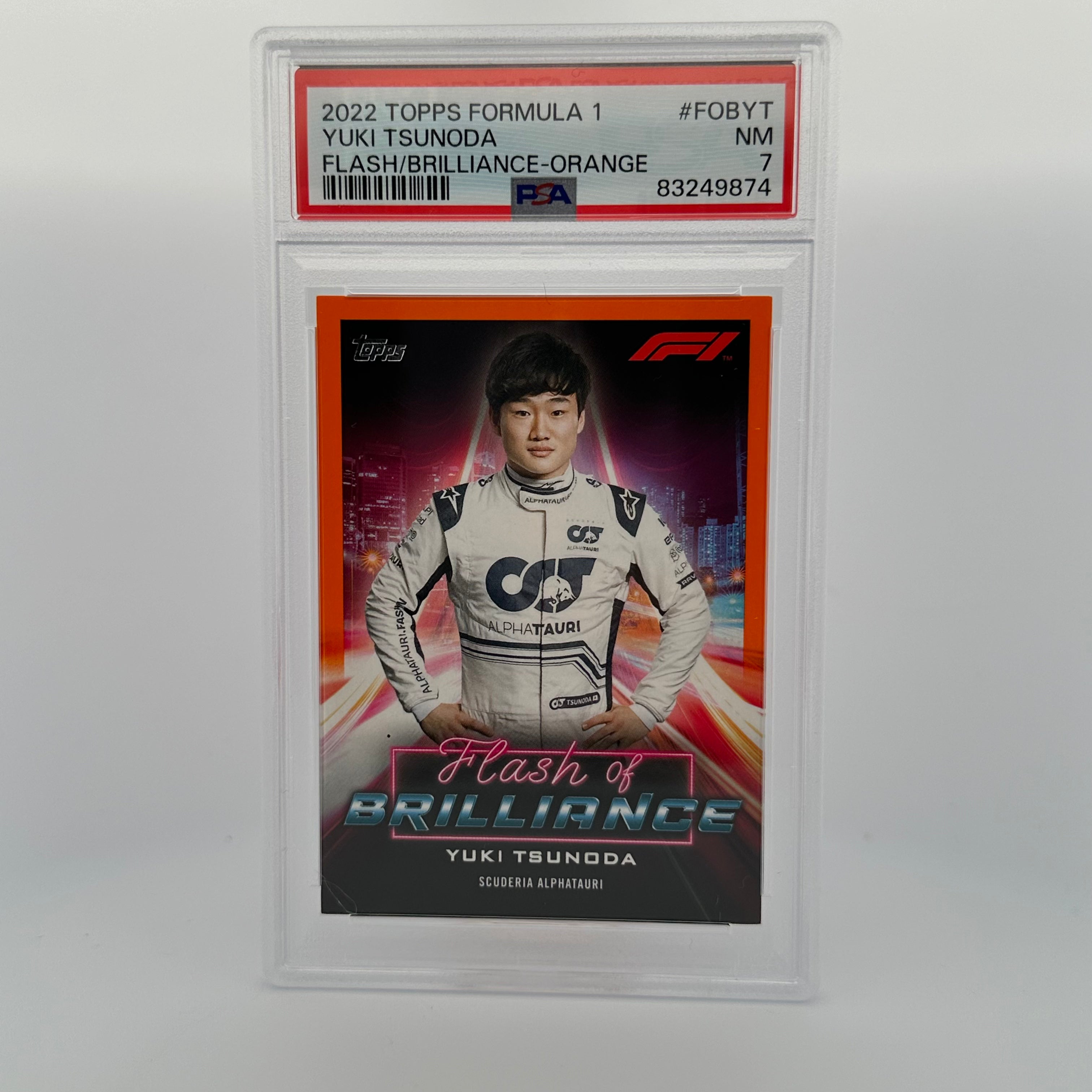 PSA 7 Yuki Tsunoda #FOBYT Flash Of Brilliance Orange Trading Card - 12/25 Limited Edition - Perfect for Collectors & Formula 1 Fans