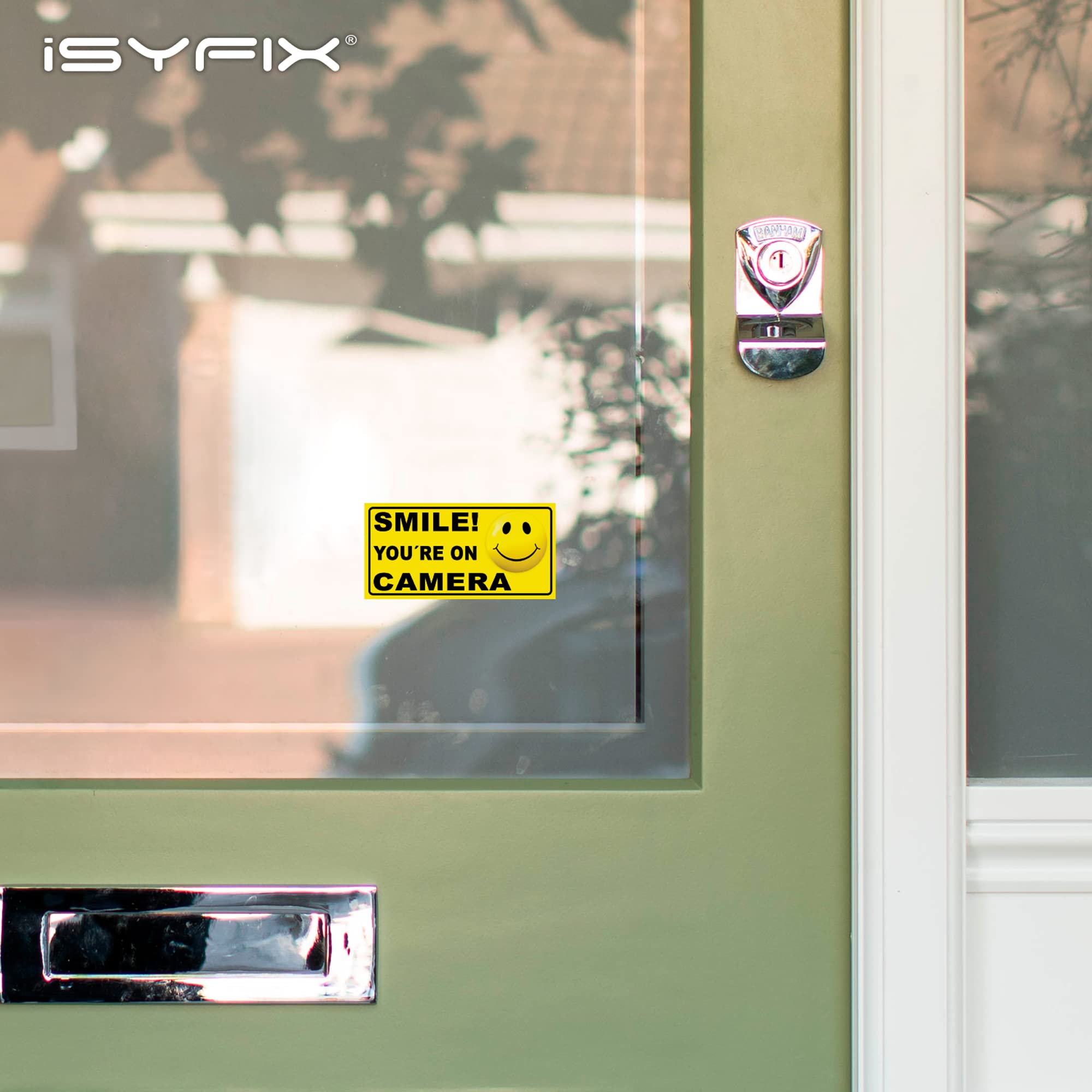 iSYFIX Smile You're On Camera Reflective Security Stickers - 6 Pack (4x2 Inch) - UV, Weather & Scratch Resistant - Durable Home & Business CCTV Warning Signs for Enhanced Security (Perfect for Doors, Windows & Driveways)